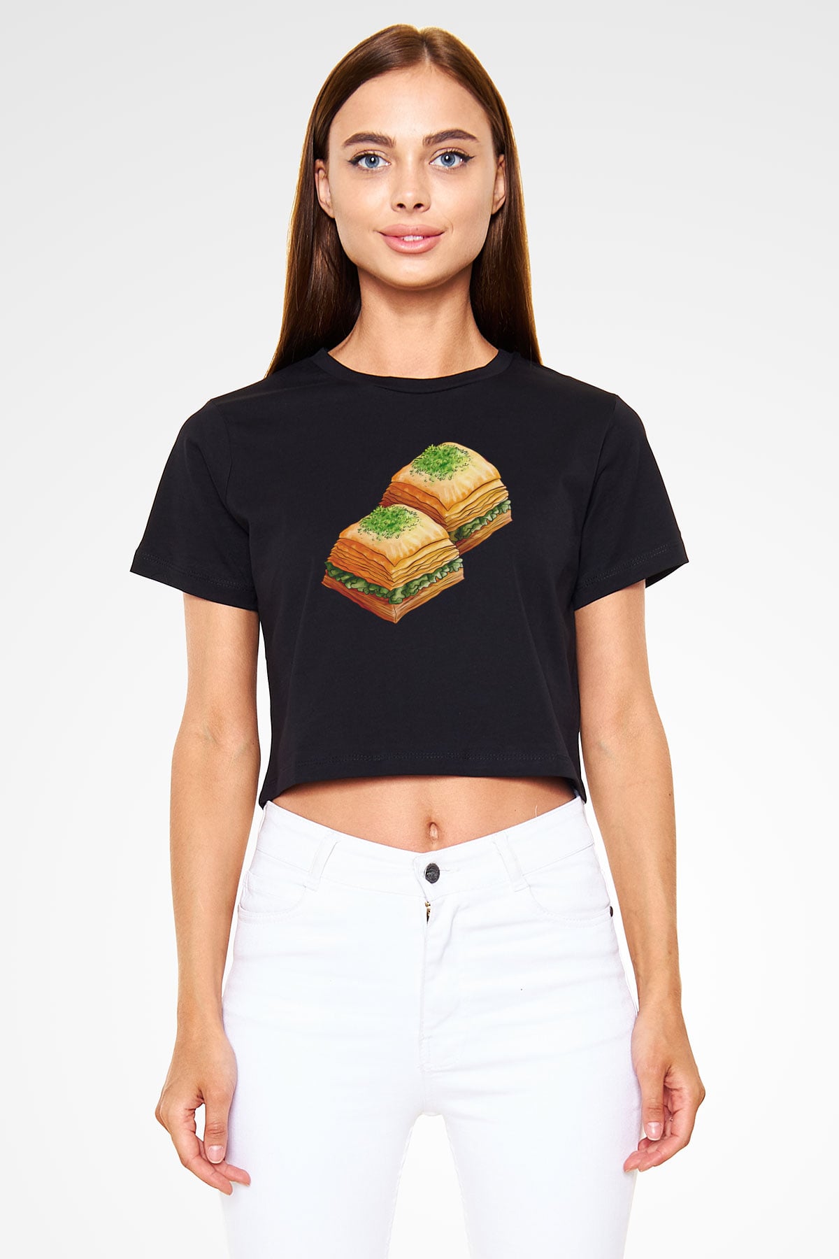 Ramazan Bayramı Baskılı Siyah Crop Top Kadın Tişört - Tshirt