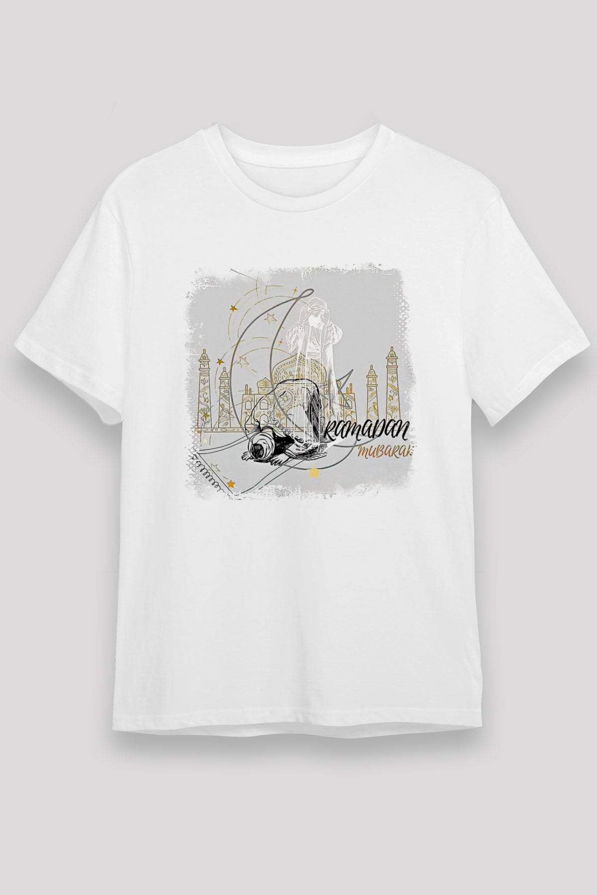 Ramazan Bayramı Baskılı Unisex Beyaz Tişört - Tshirt