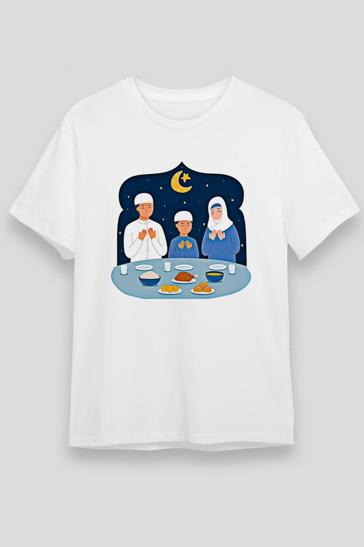 Ramazan Bayramı Baskılı Unisex Beyaz Tişört - Tshirt
