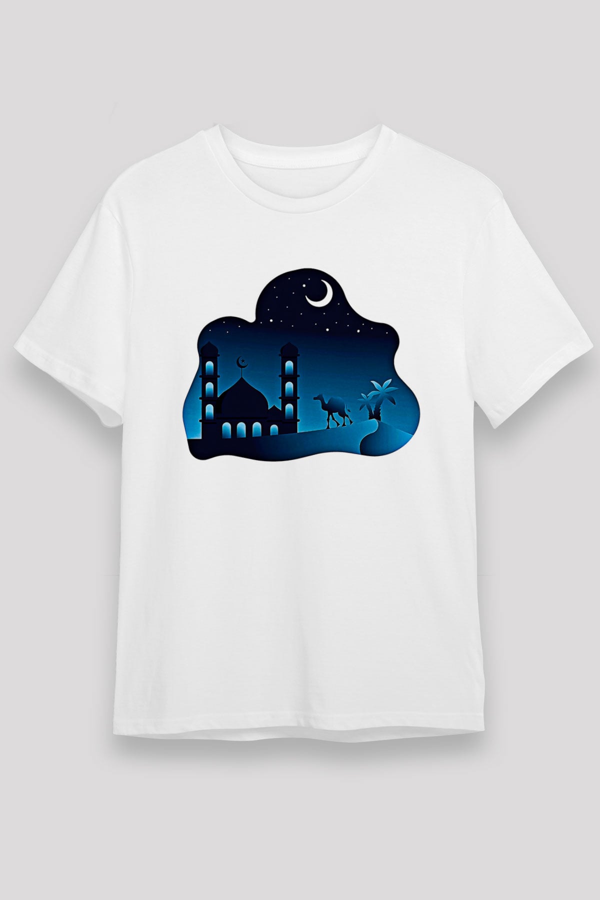 Ramazan Bayramı Baskılı Unisex Beyaz Tişört - Tshirt