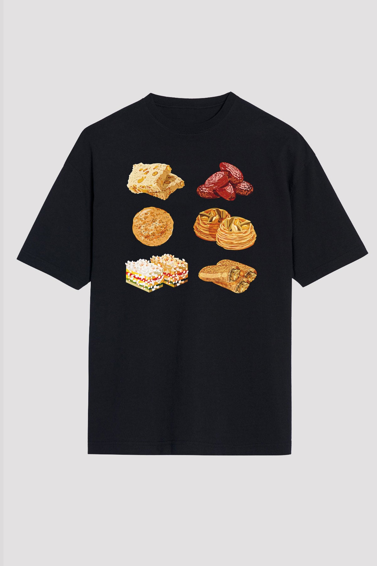 Ramazan Bayramı Baskılı Unisex Siyah Oversize Tişört - Tshirt