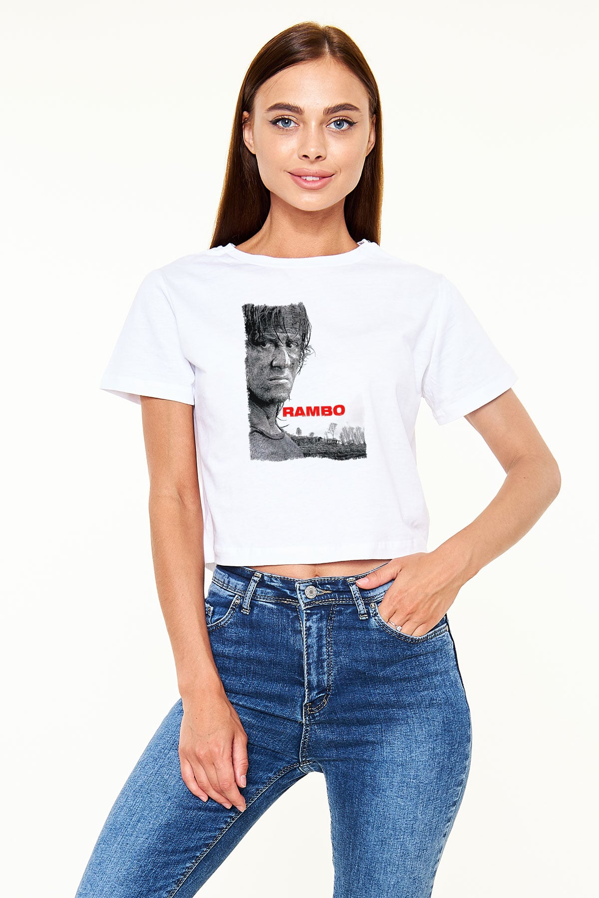 Rambo Beyaz  Crop Top Tişört