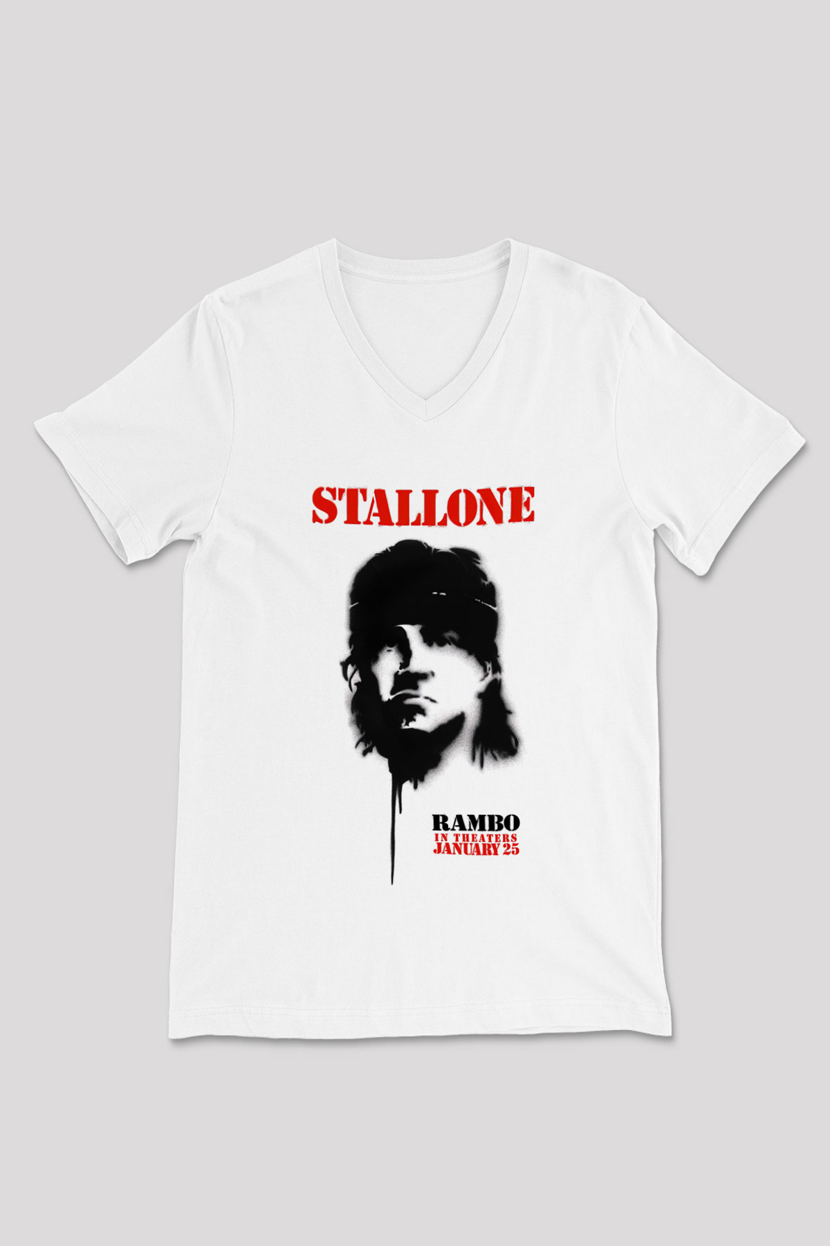 Rambo Beyaz Unisex V Yaka Tişört T-Shirt