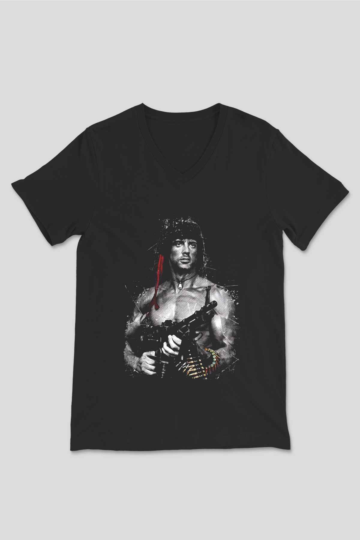 Rambo Siyah Unisex V Yaka Tişört