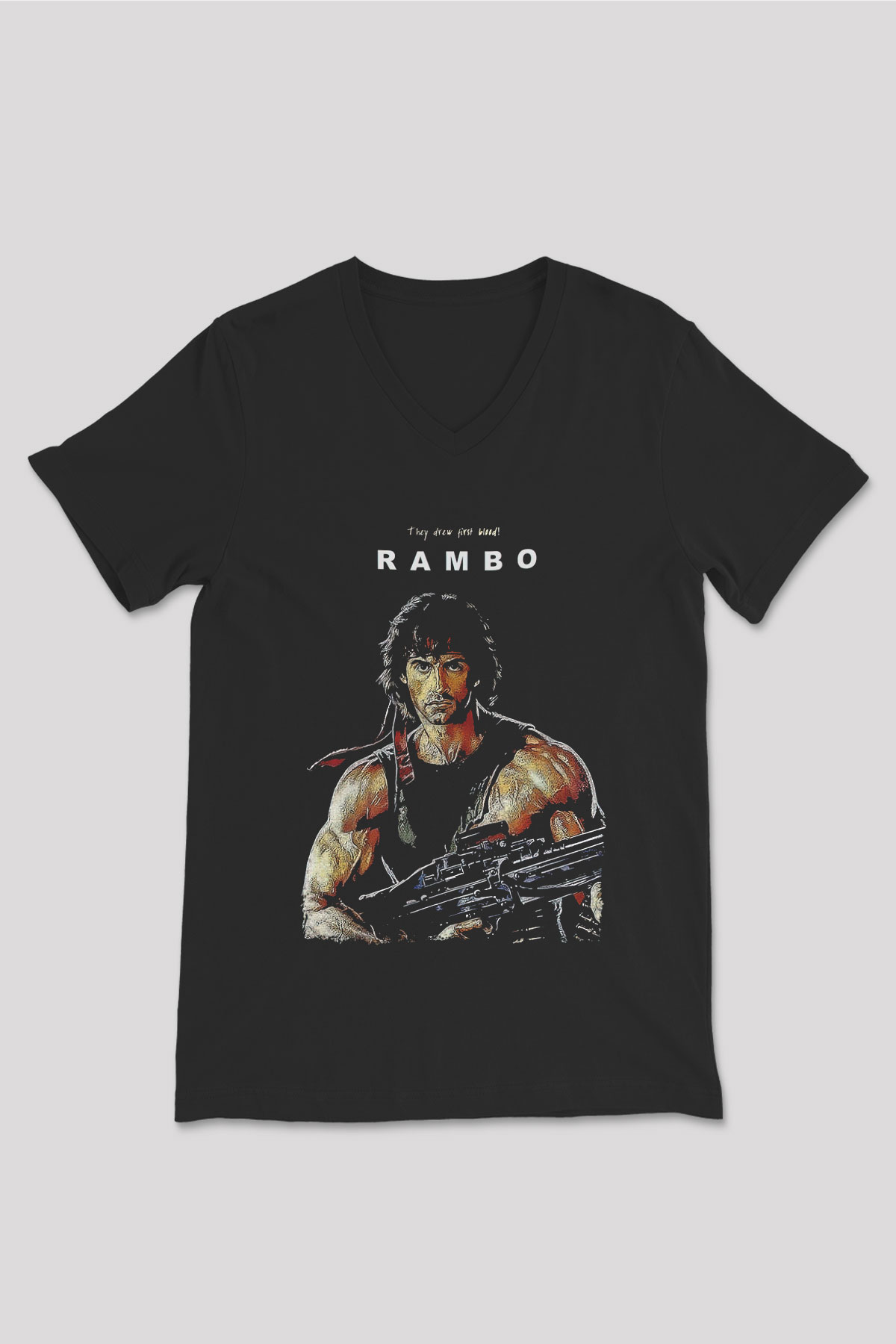 Rambo Siyah Unisex V Yaka Tişört