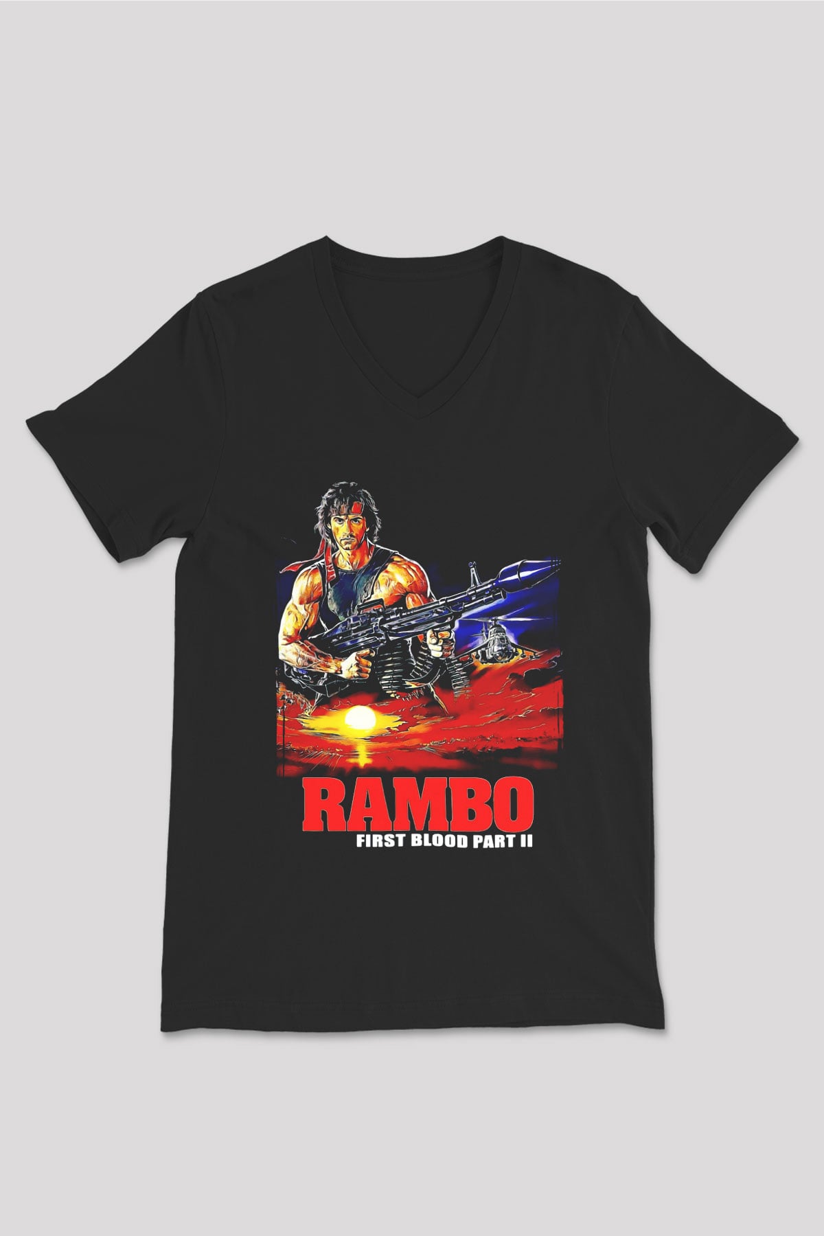 Rambo Siyah Unisex  V Yaka Tişört