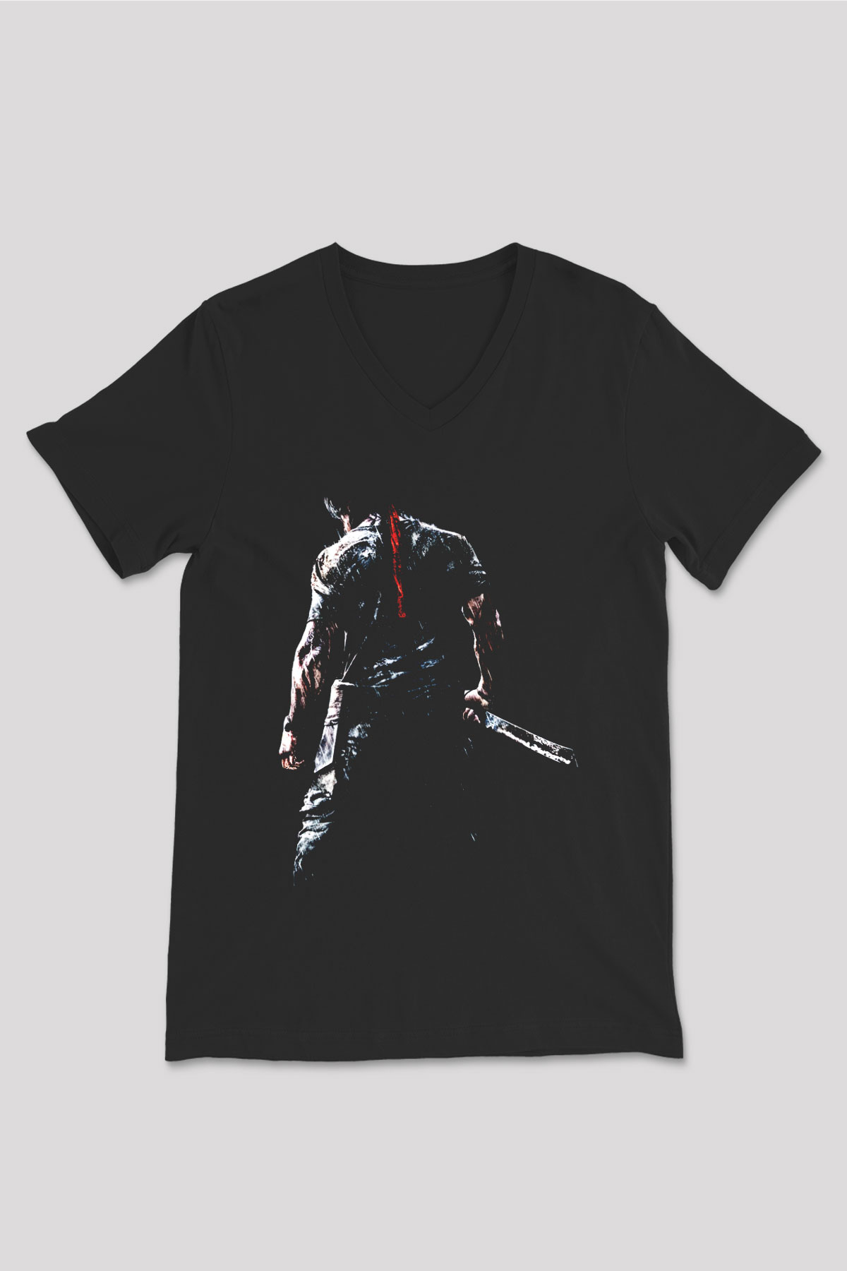 Rambo Siyah Unisex V Yaka Tişört T-Shirt