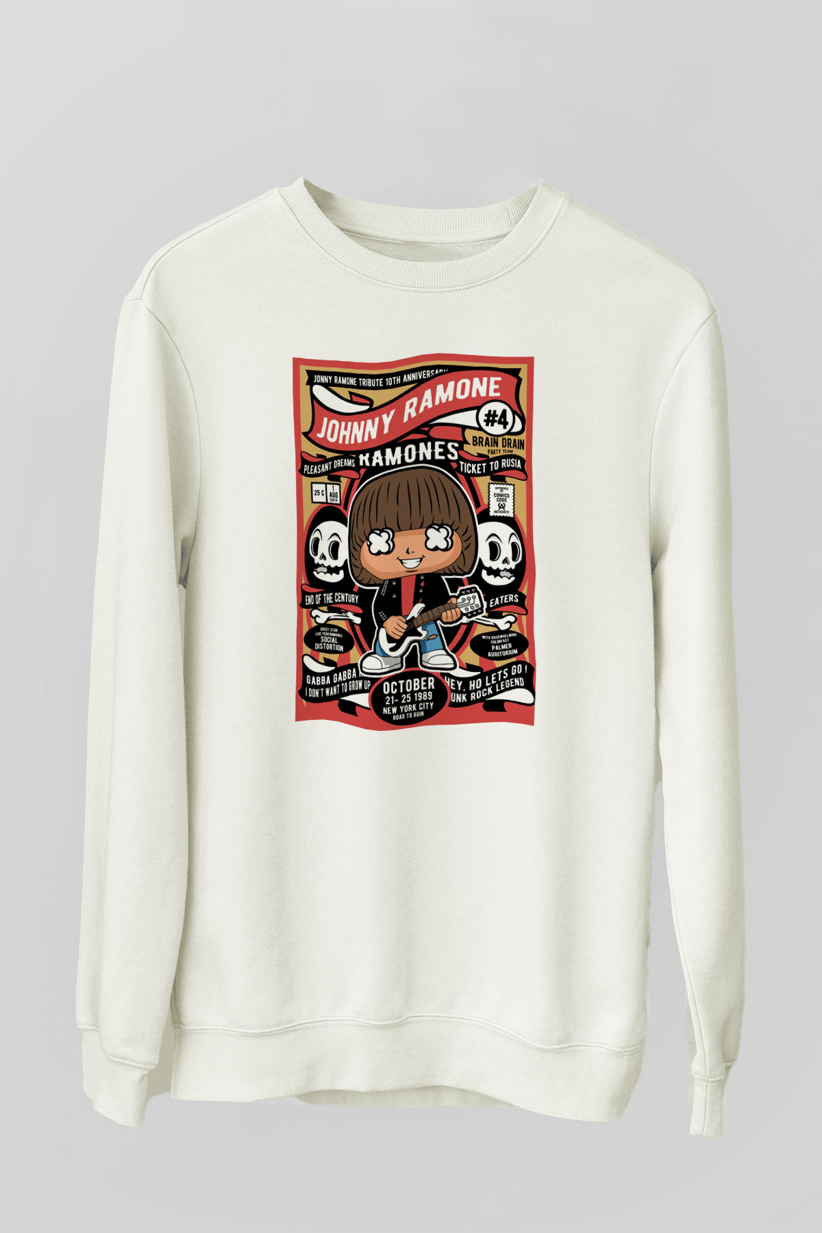 Ramones Baskılı Unisex Beyaz Sweatshirt