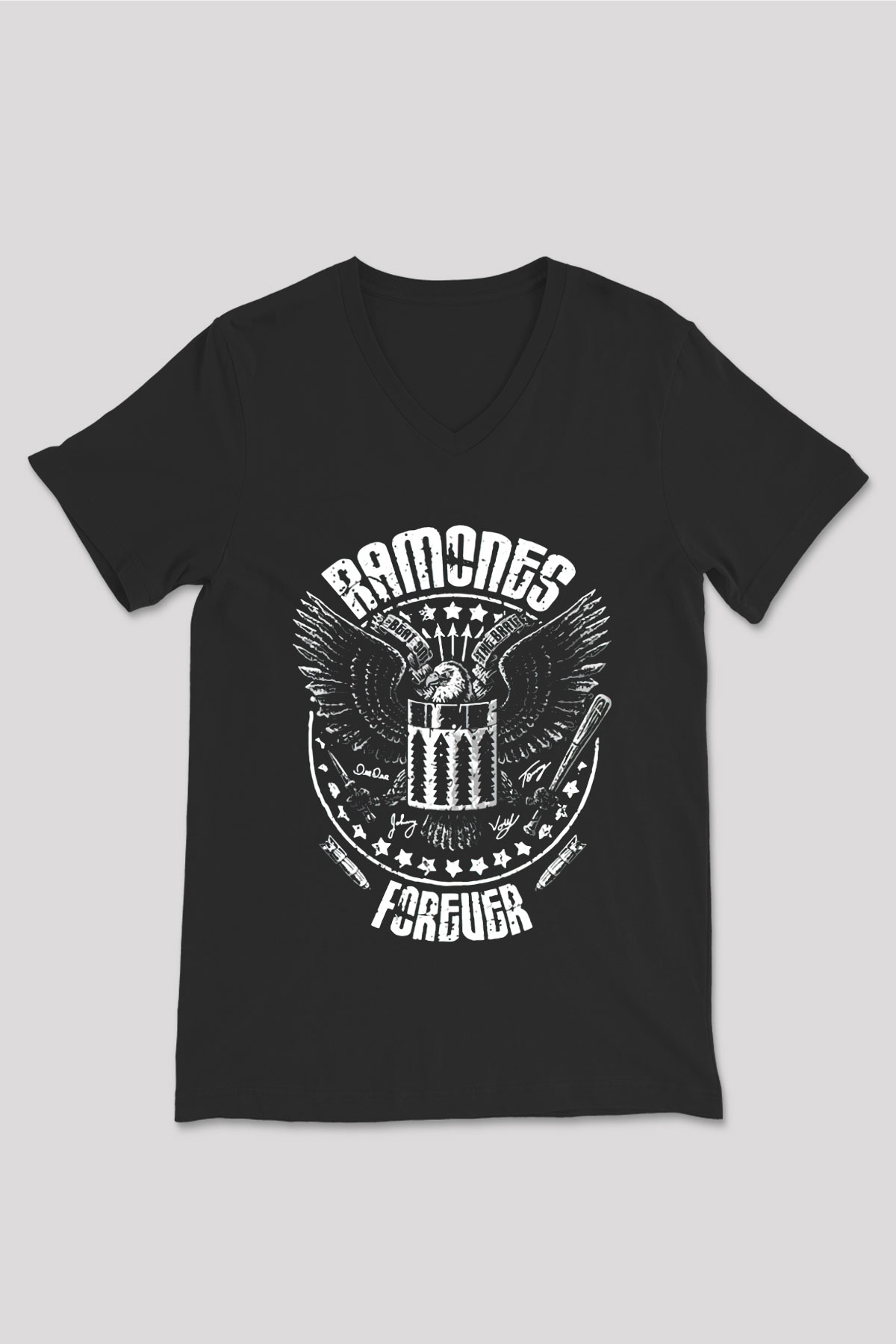 Ramones Siyah Unisex V Yaka Tişört T-Shirt