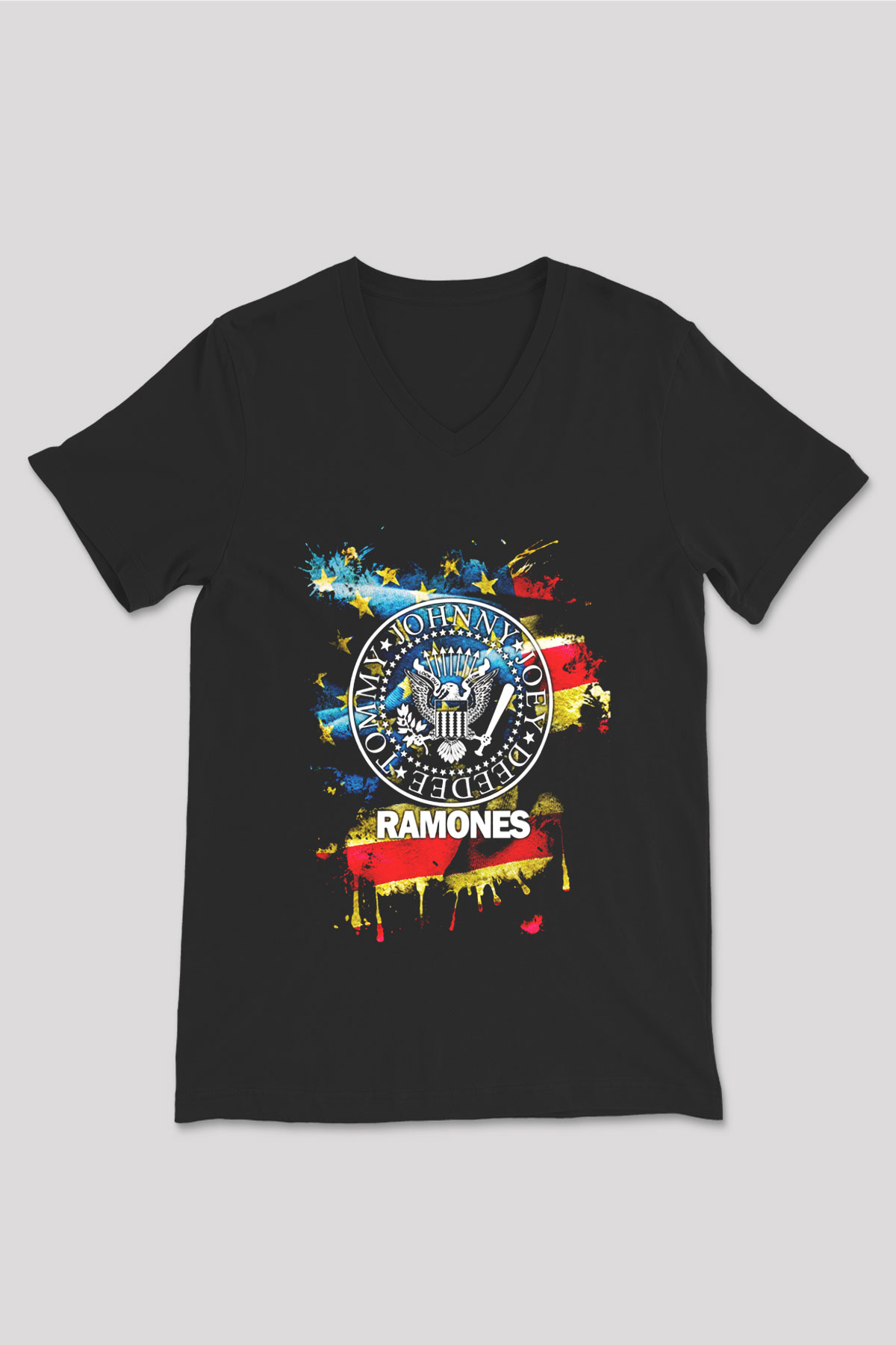 Ramones Siyah Unisex V Yaka Tişört T-Shirt