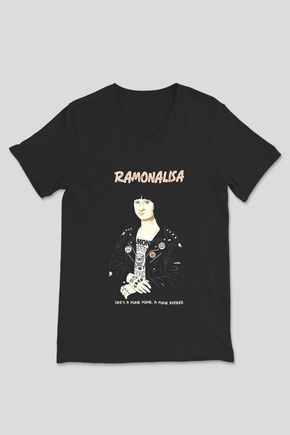 Ramones Siyah Unisex V Yaka Tişört T-Shirt