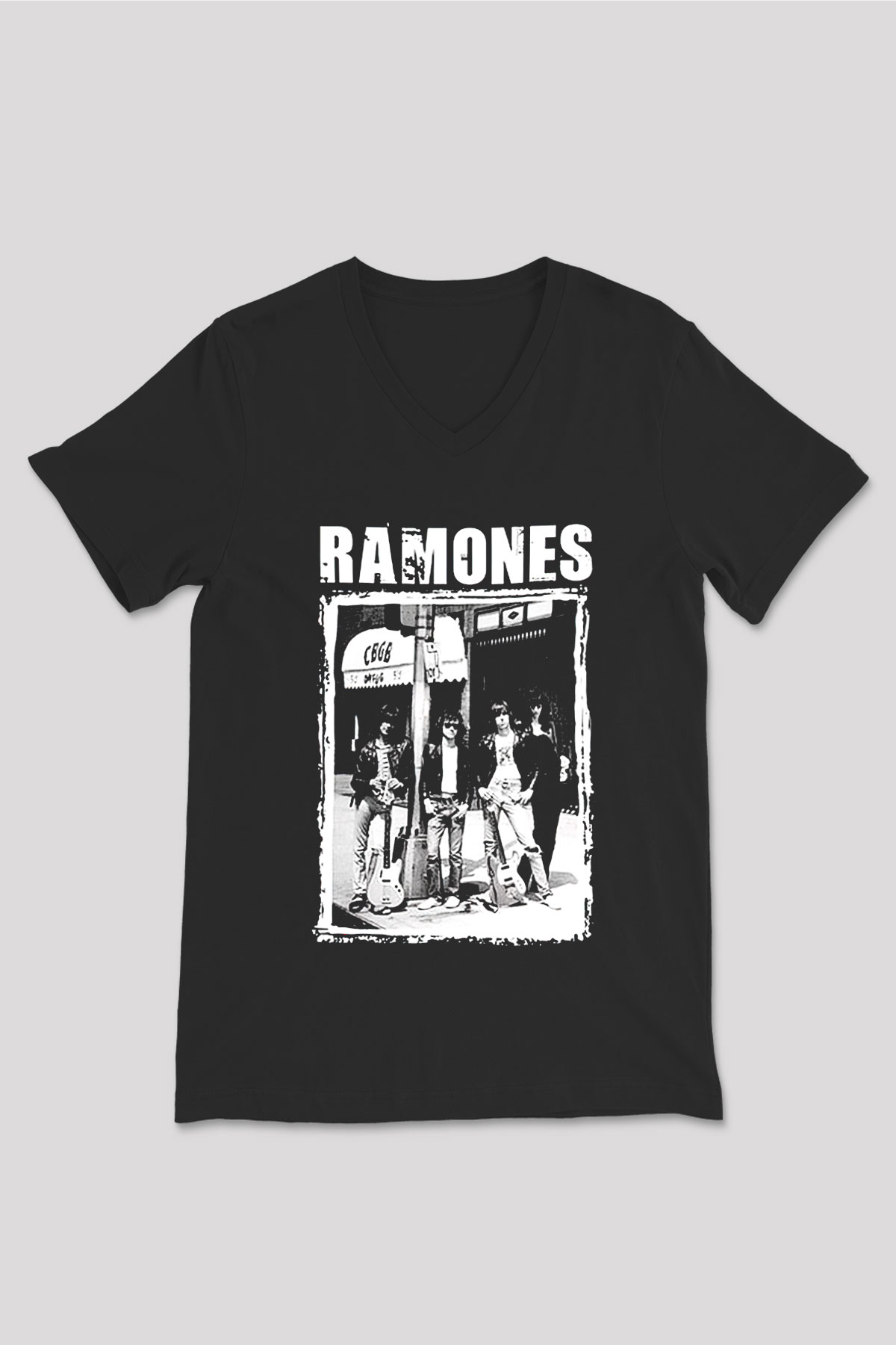 Ramones Siyah Unisex V Yaka Tişört T-Shirt