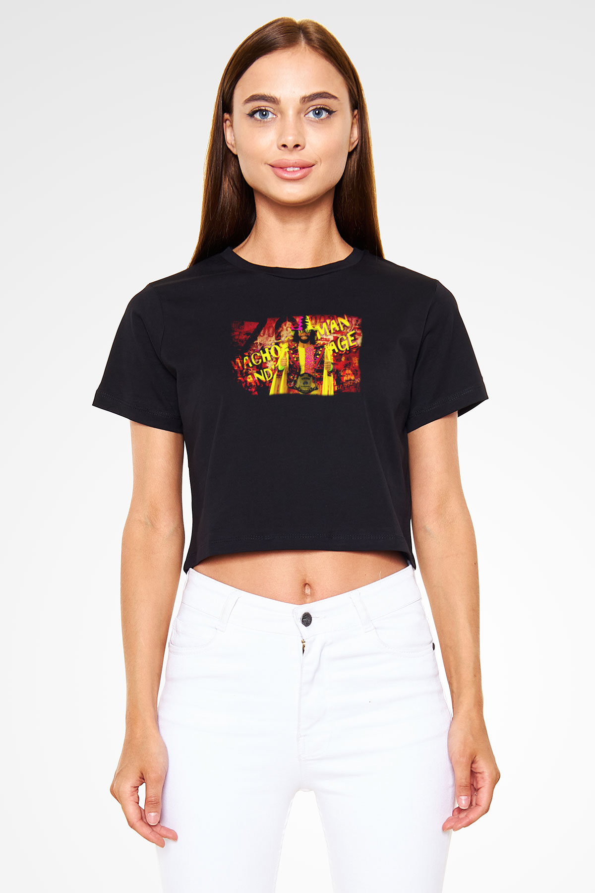 Randy Savage Siyah   Crop Top Tişört