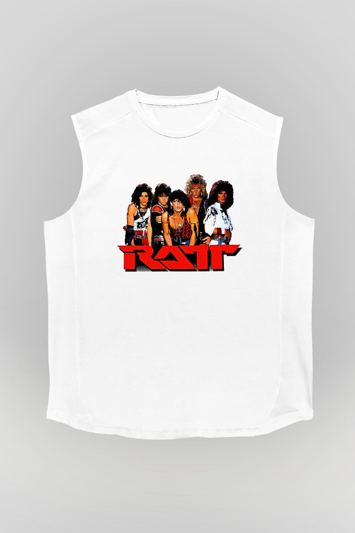 Ratt Baskılı Beyaz Unisex Kolsuz Tişört - Tshirt
