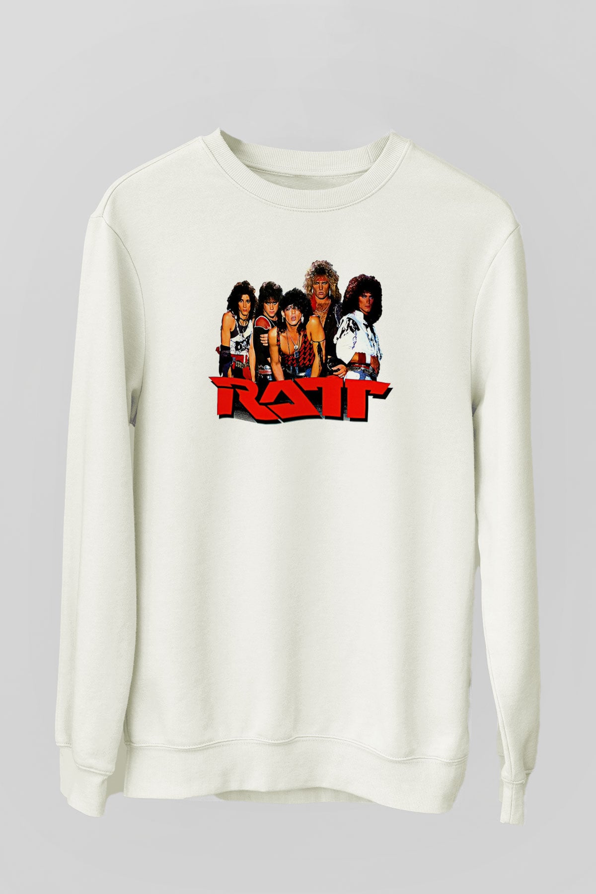 Ratt Baskılı Beyaz Unisex Sweatshirt