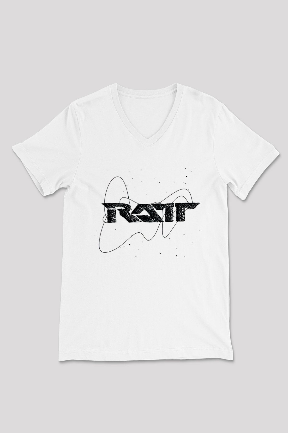 Ratt Baskılı Beyaz Unisex V Yaka Tişört - Tshirt