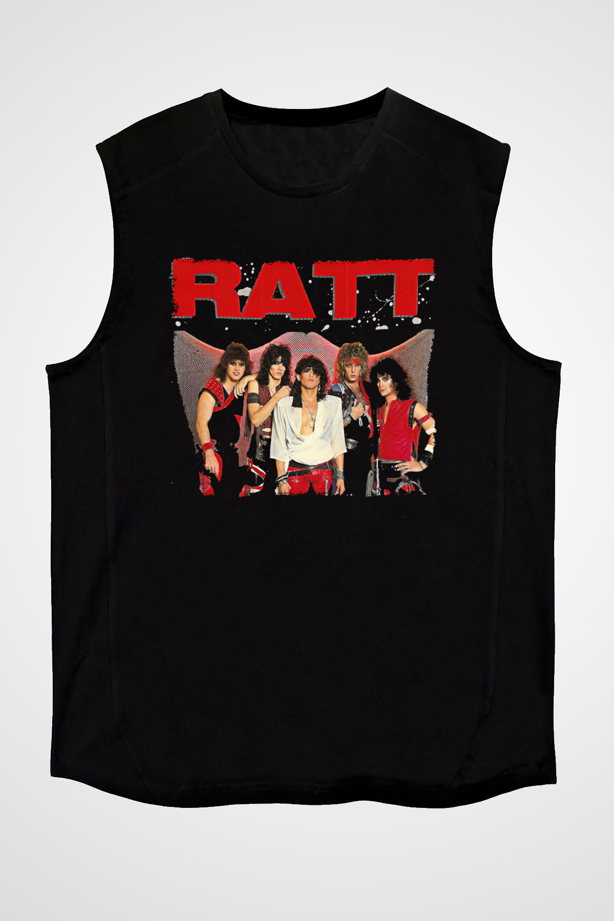 Ratt Baskılı Unisex Siyah Kolsuz Tişört - Tshirt