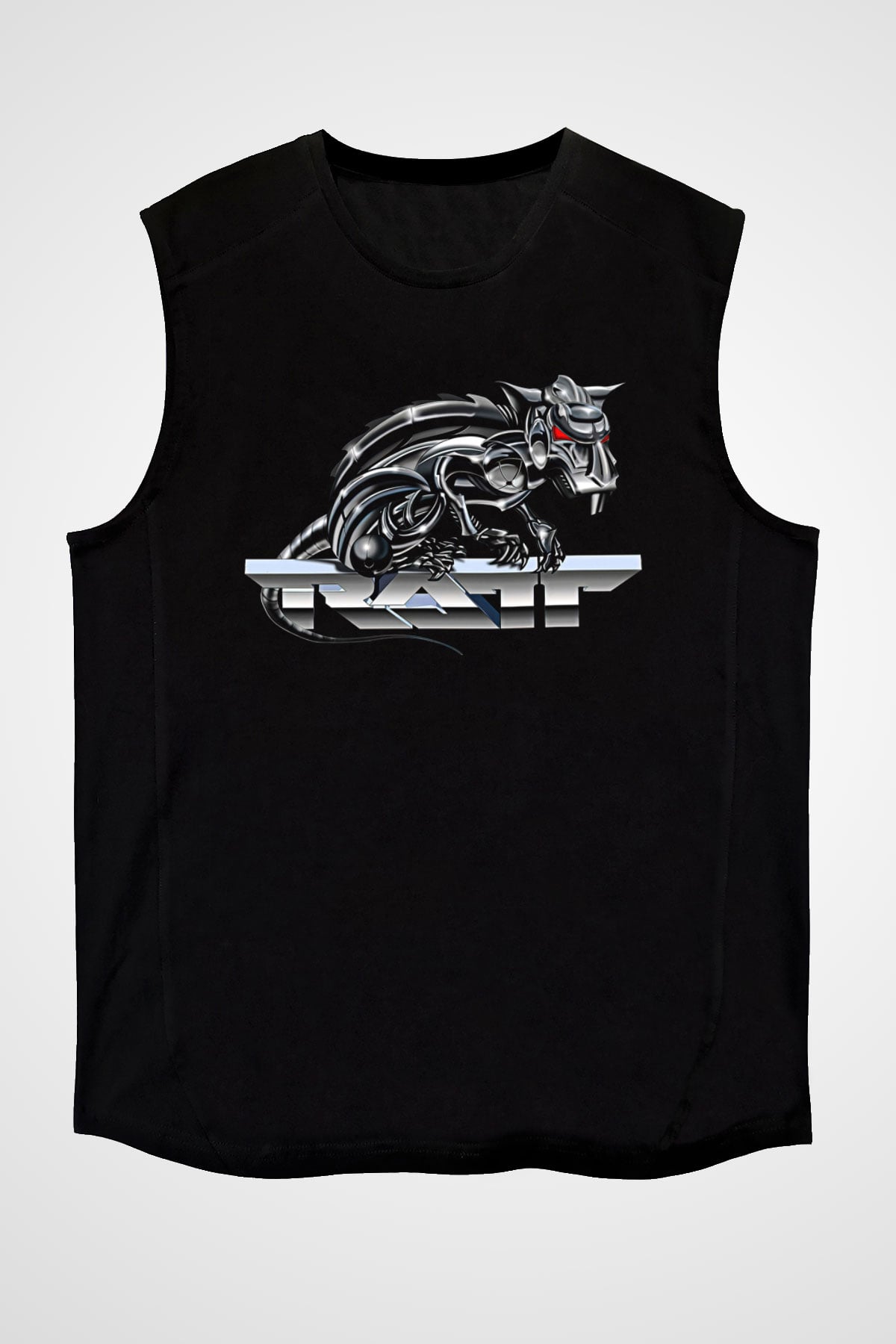 Ratt Baskılı Unisex Siyah Kolsuz Tişört - Tshirt