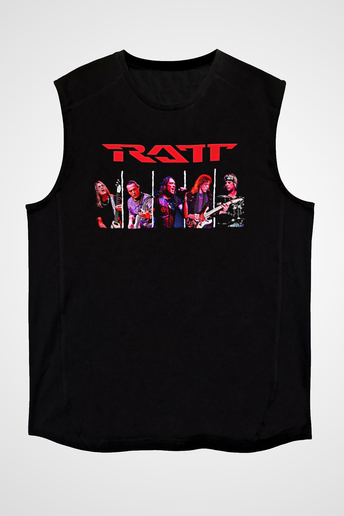 Ratt Baskılı Unisex Siyah Kolsuz Tişört - Tshirt