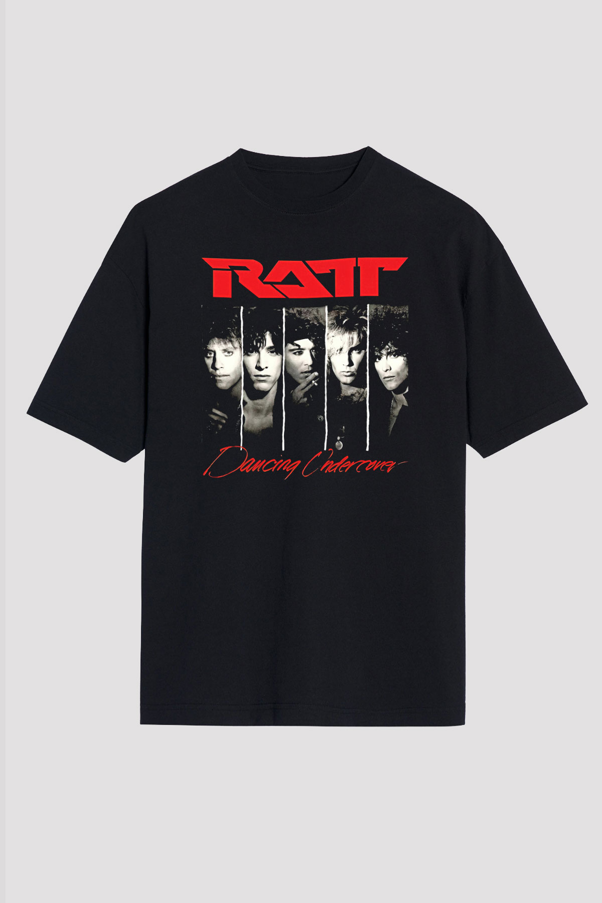 Ratt Baskılı Unisex Siyah Oversize Tişört - Tshirt