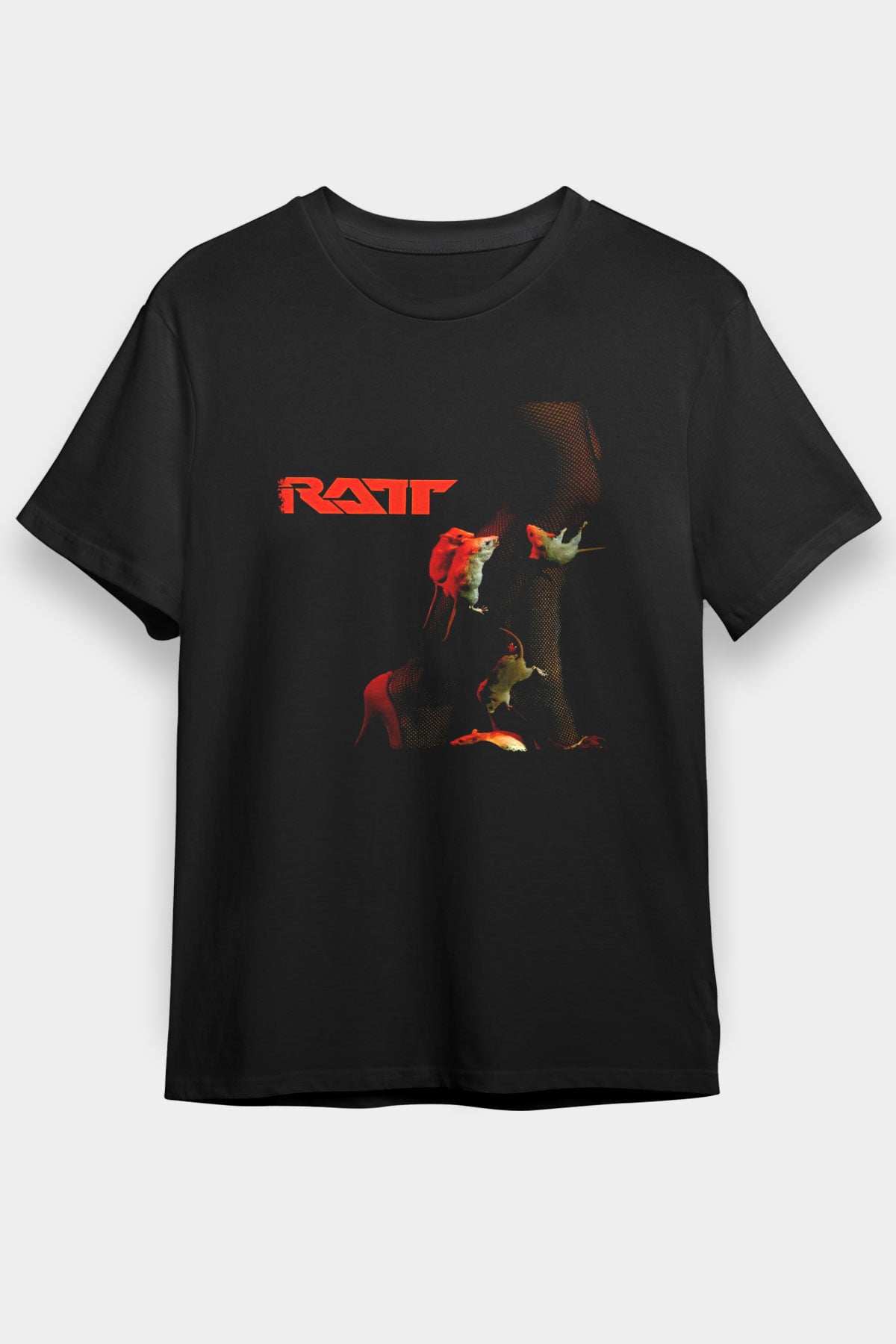 Ratt Baskılı Unisex Siyah Tişört - Tshirt