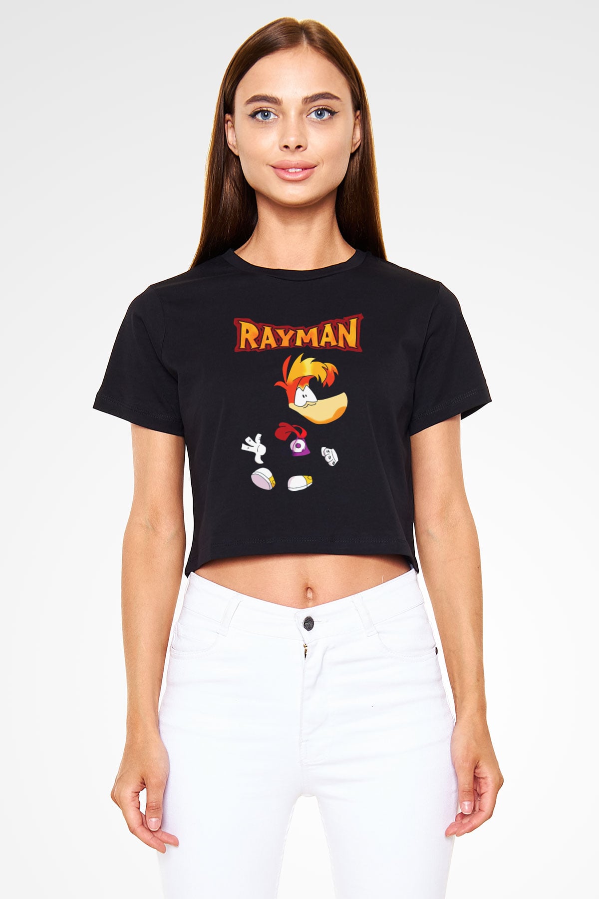 Rayman Siyah  Crop Top Tişört