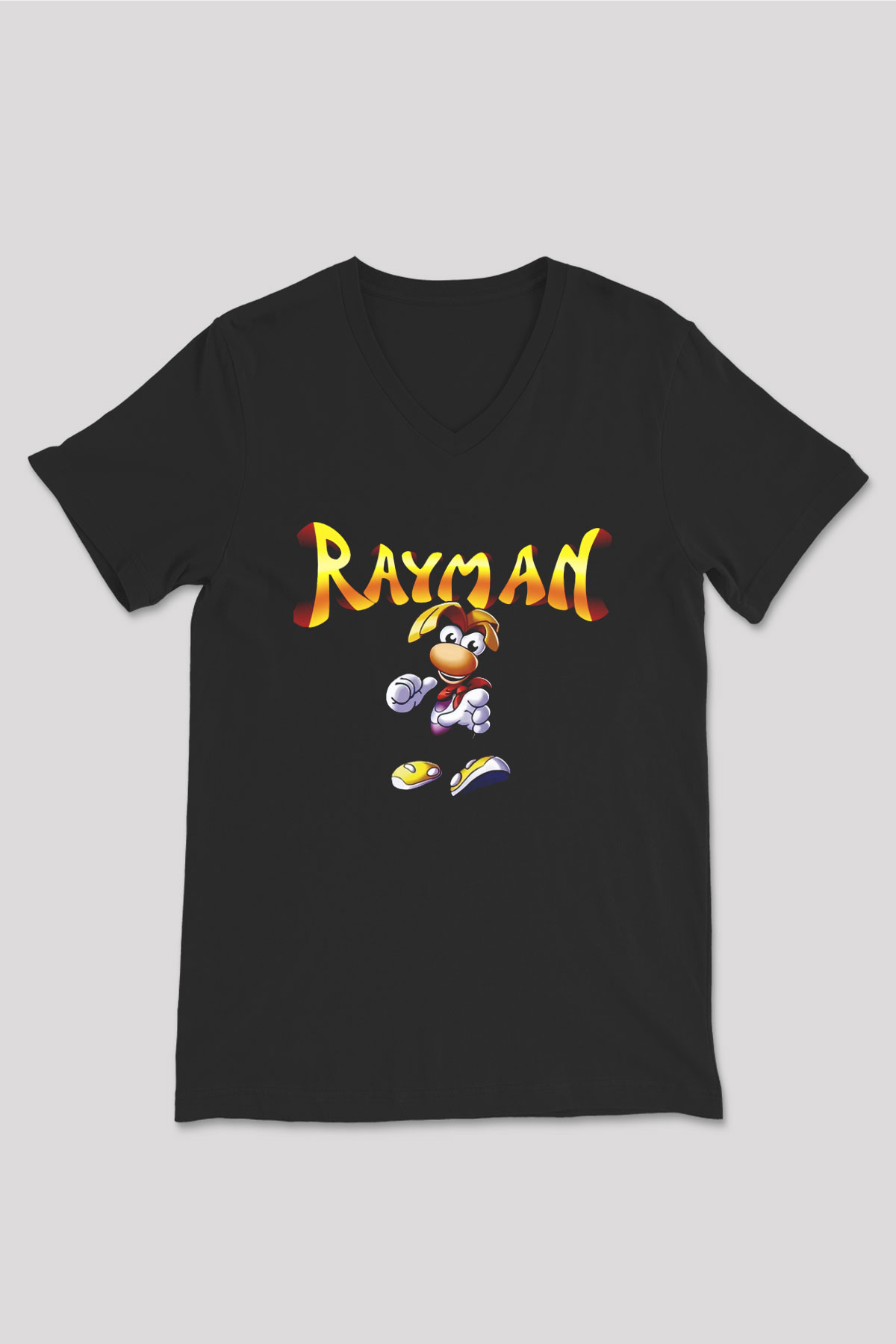 Rayman Siyah Unisex V Yaka Tişört