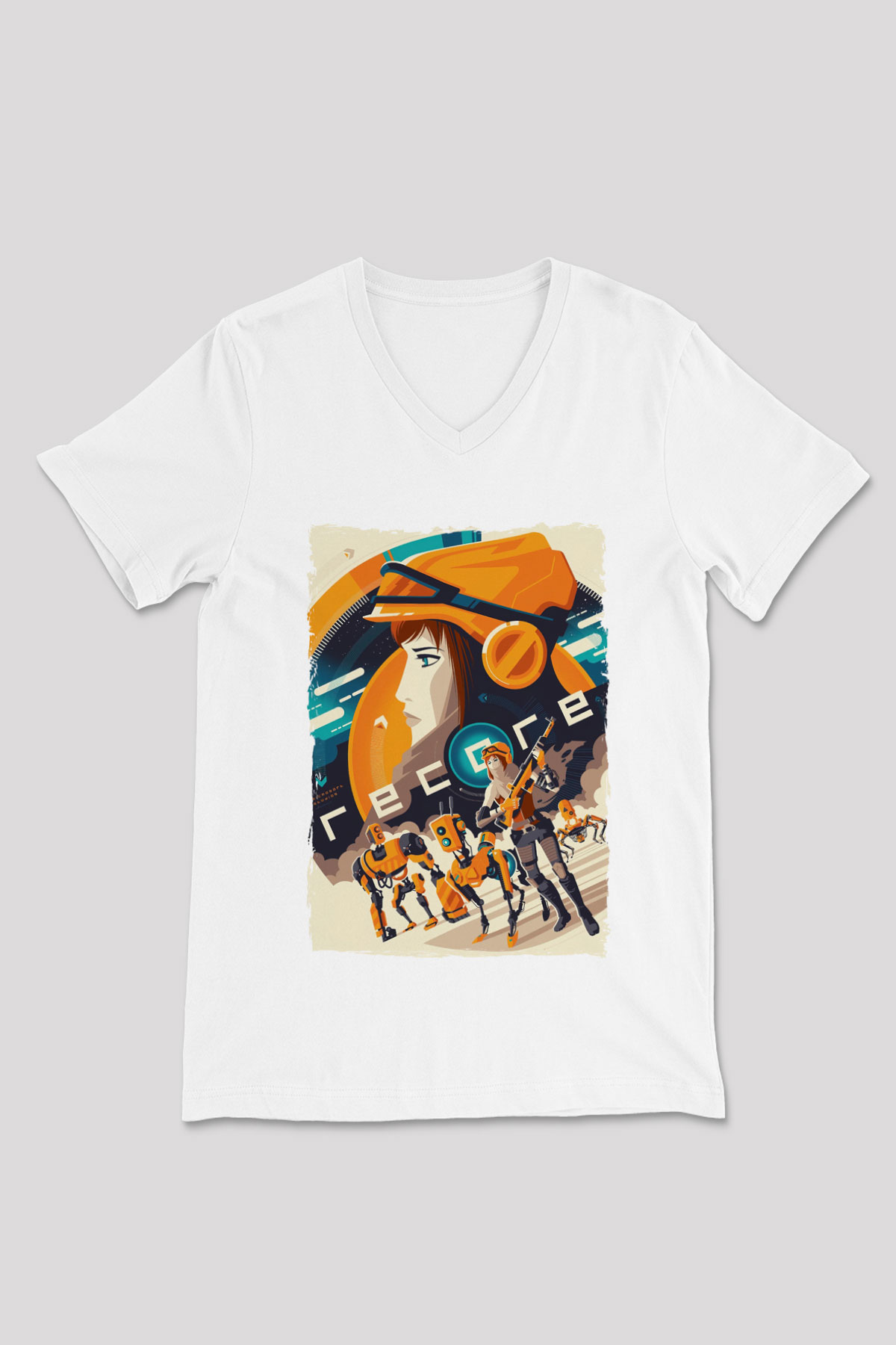 ReCore Beyaz Unisex V Yaka Tişört