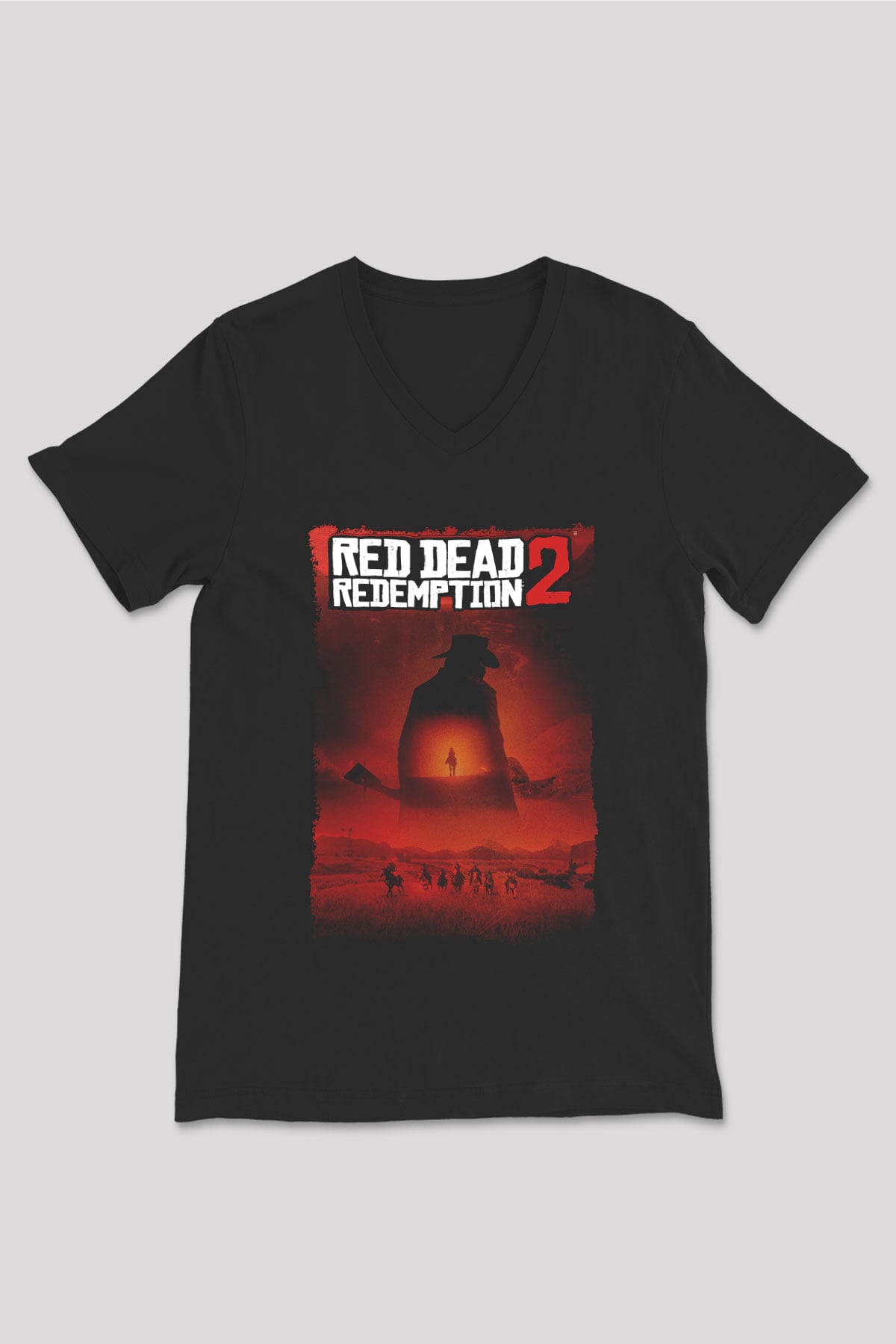 Red Dead Redemption Siyah Unisex V Yaka Tişört