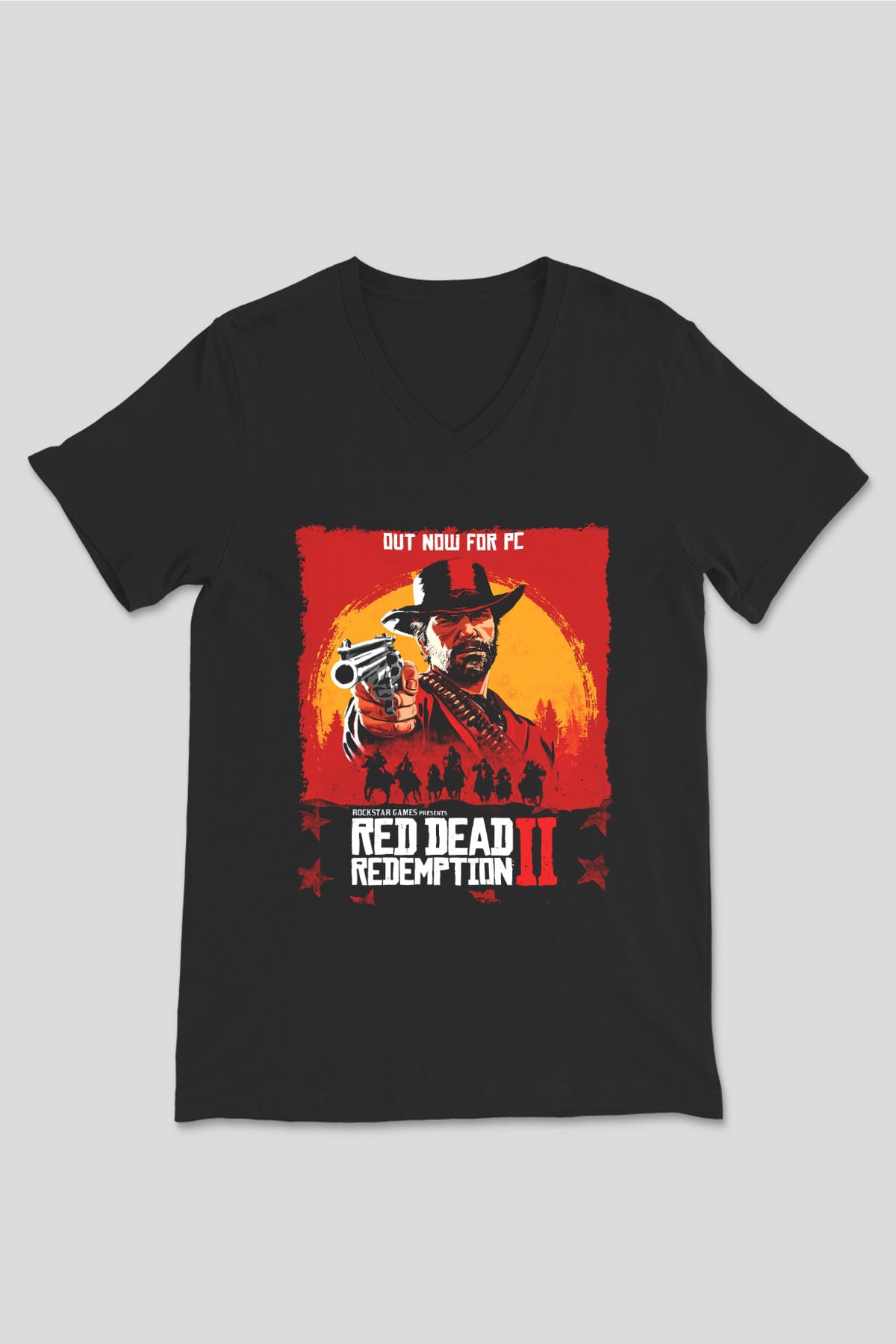Red Dead Redemption Siyah Unisex V Yaka Tişört