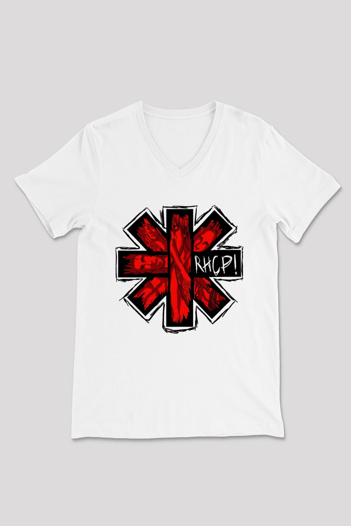 Red Hot Chili Peppers Beyaz Unisex V Yaka Tişört T-Shirt
