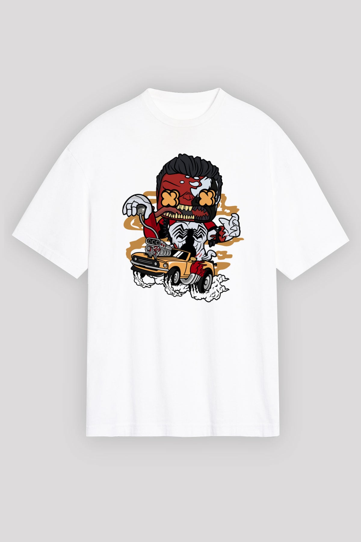 Red Hulk Anti Venom Car Race Baskılı Beyaz Unisex Oversize Tişört
