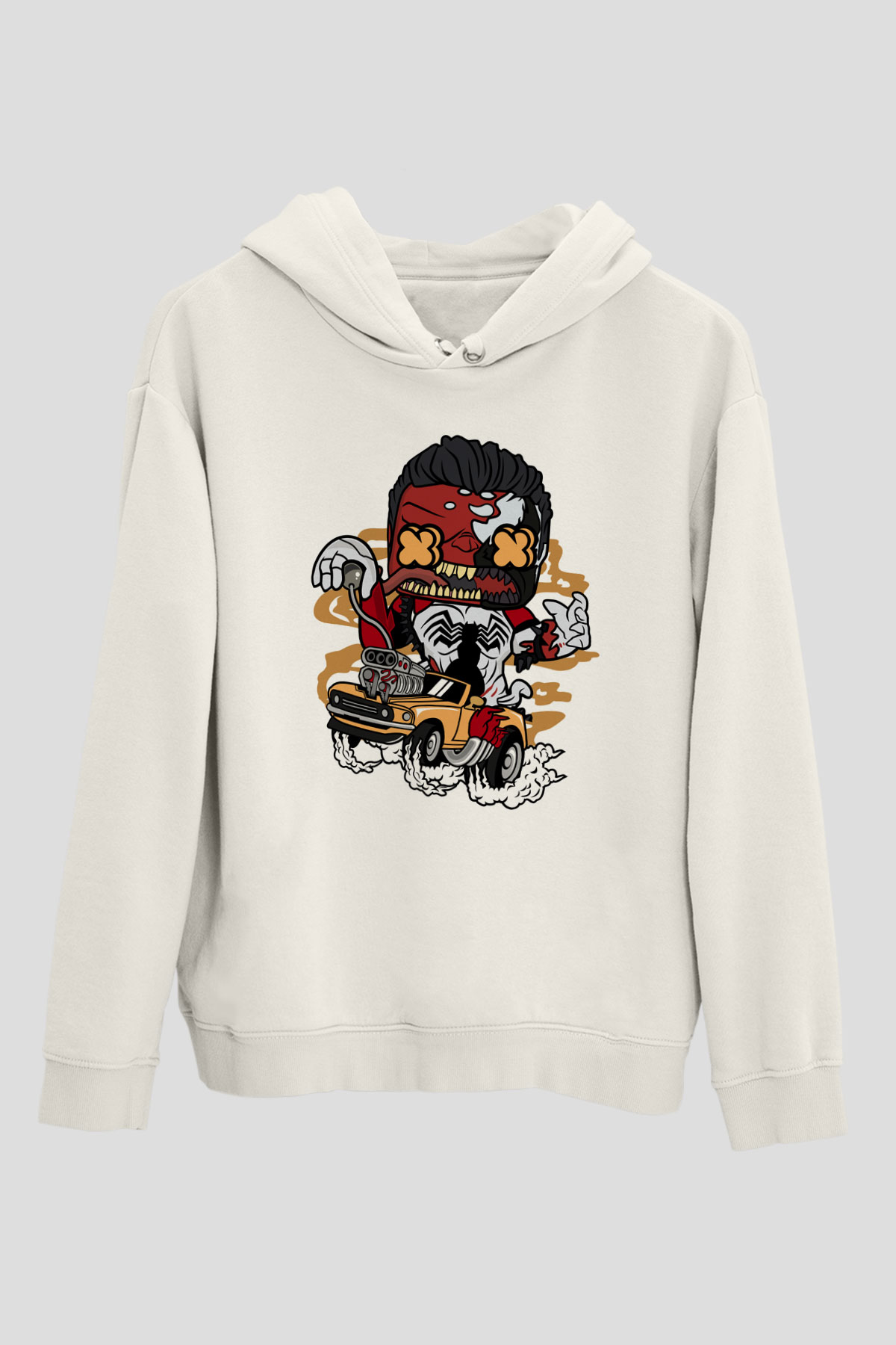 Red Hulk Anti Venom Car Race Baskılı Beyaz Unisex Hoodie