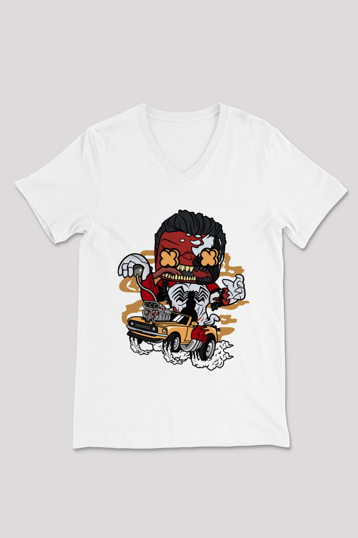 Red Hulk Anti Venom Car Race Baskılı Beyaz Unisex V Yaka Tişört