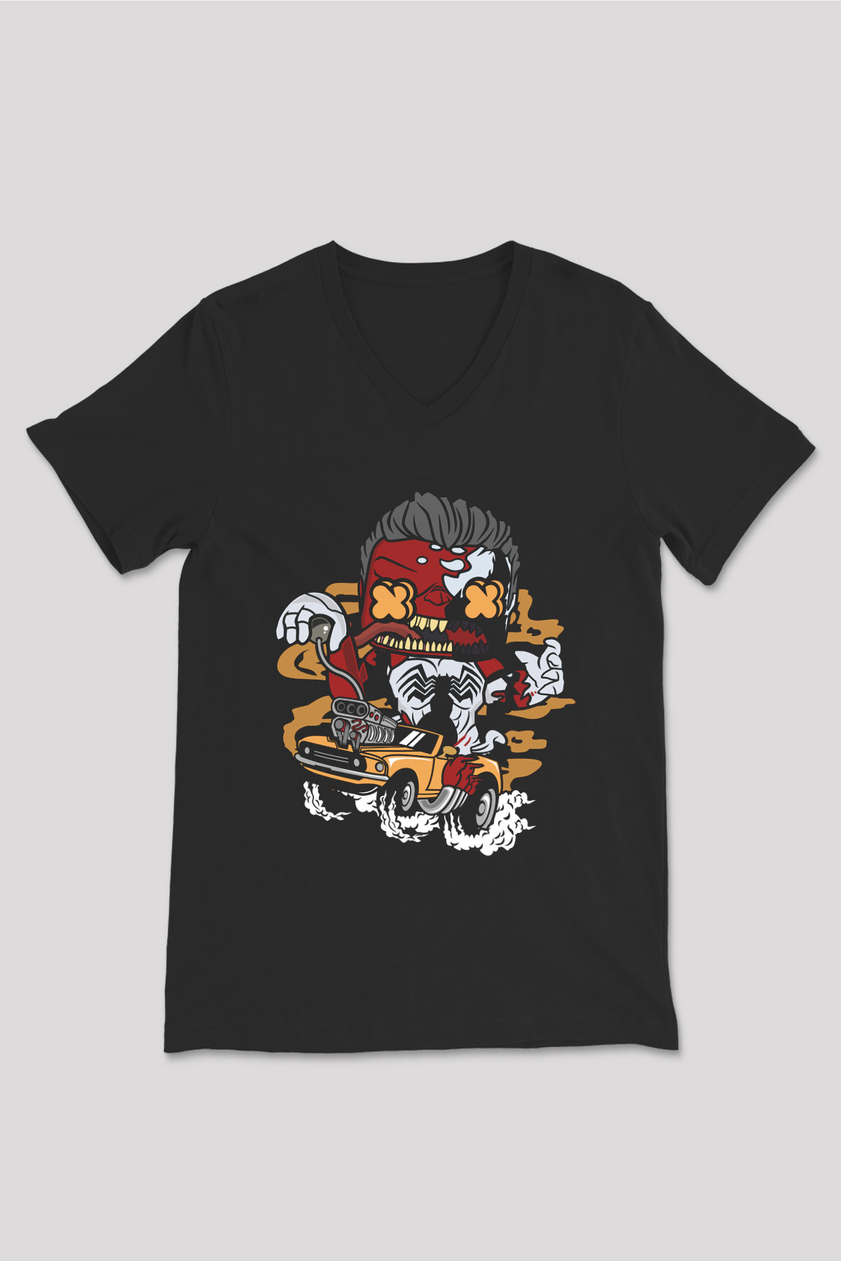 Red Hulk Anti Venom Car Race Baskılı Siyah Unisex V Yaka Tişört