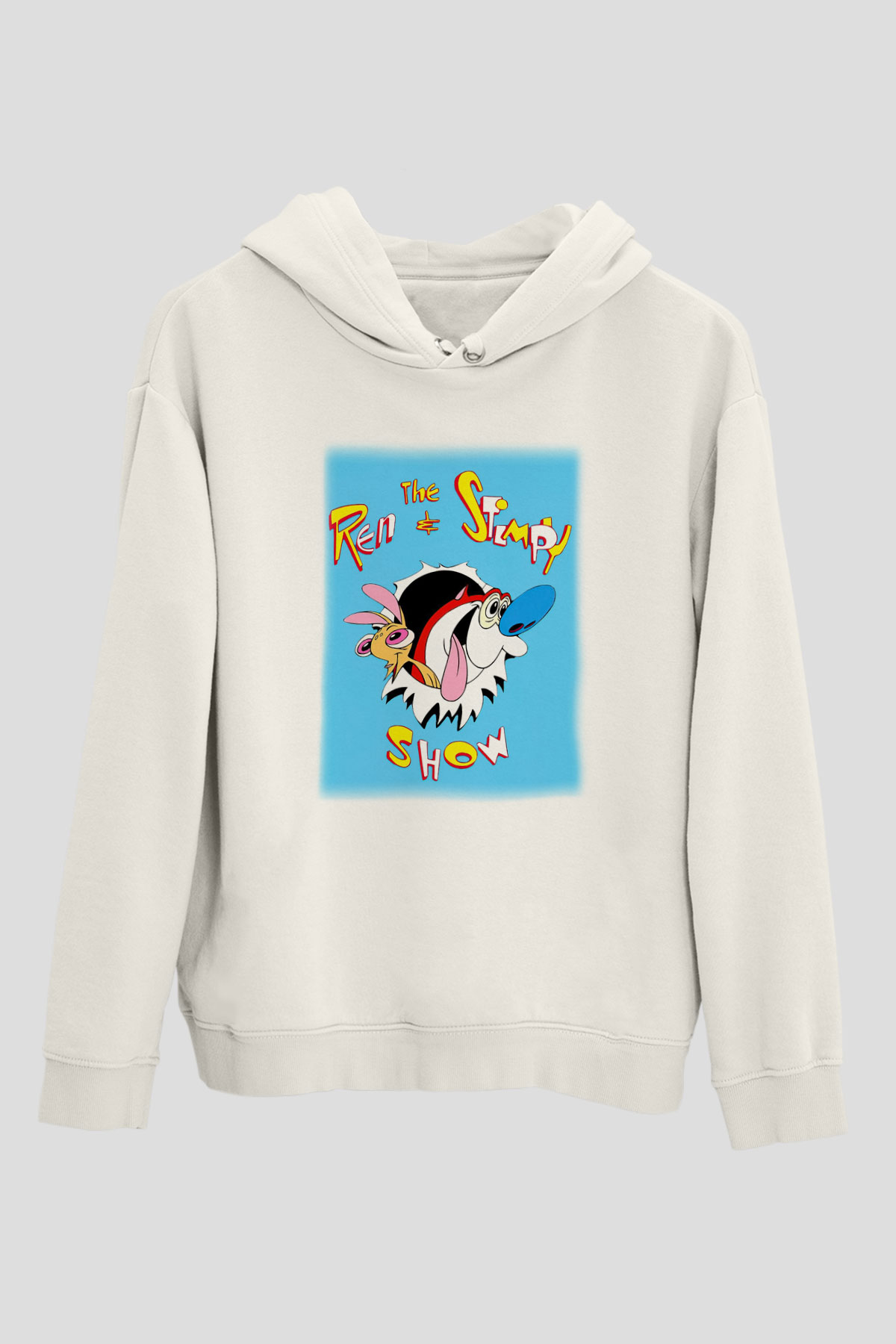 Ren and Stimpy Show Beyaz Unisex Kapşonlu Sweatshirt