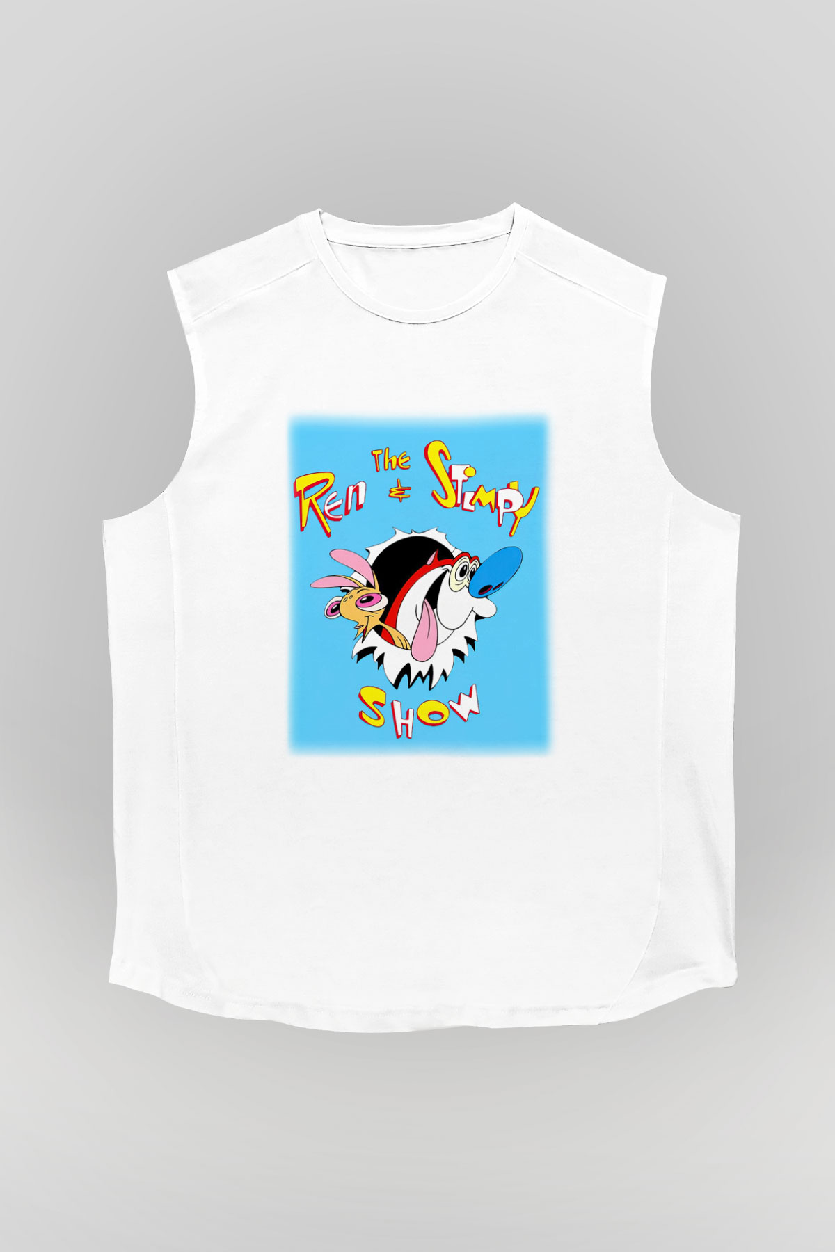 Ren and Stimpy Show Beyaz Unisex Kolsuz Tişört