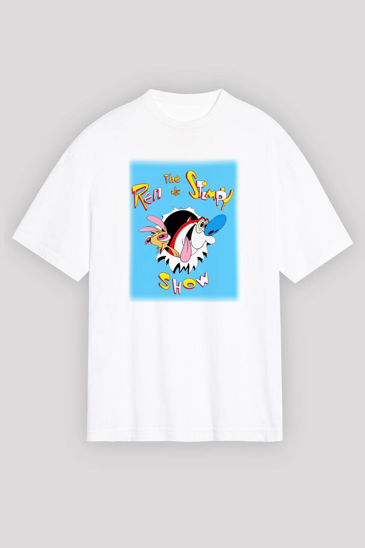 Ren and Stimpy Show Beyaz Unisex Oversize Tişört T-Shirt