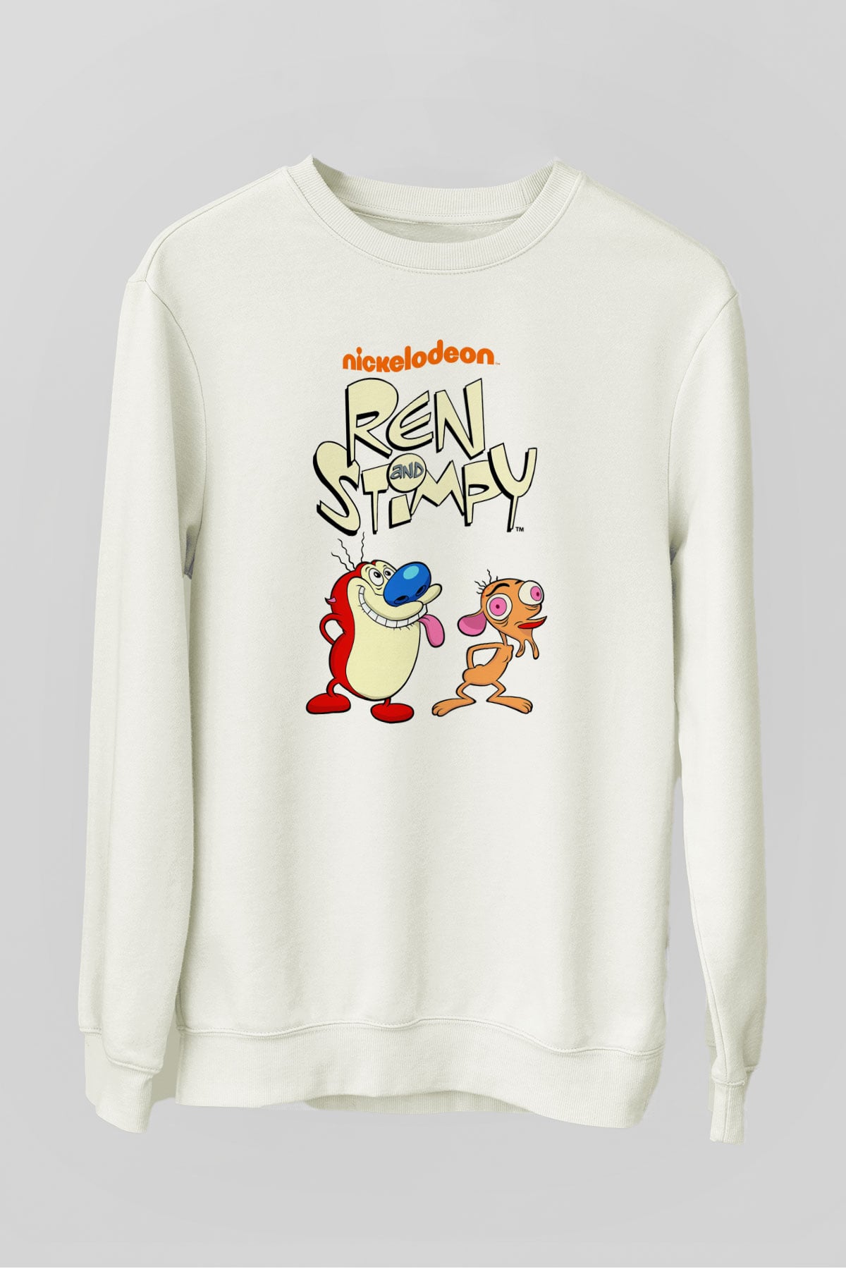 Ren and Stimpy Show Beyaz Unisex Sweatshirt