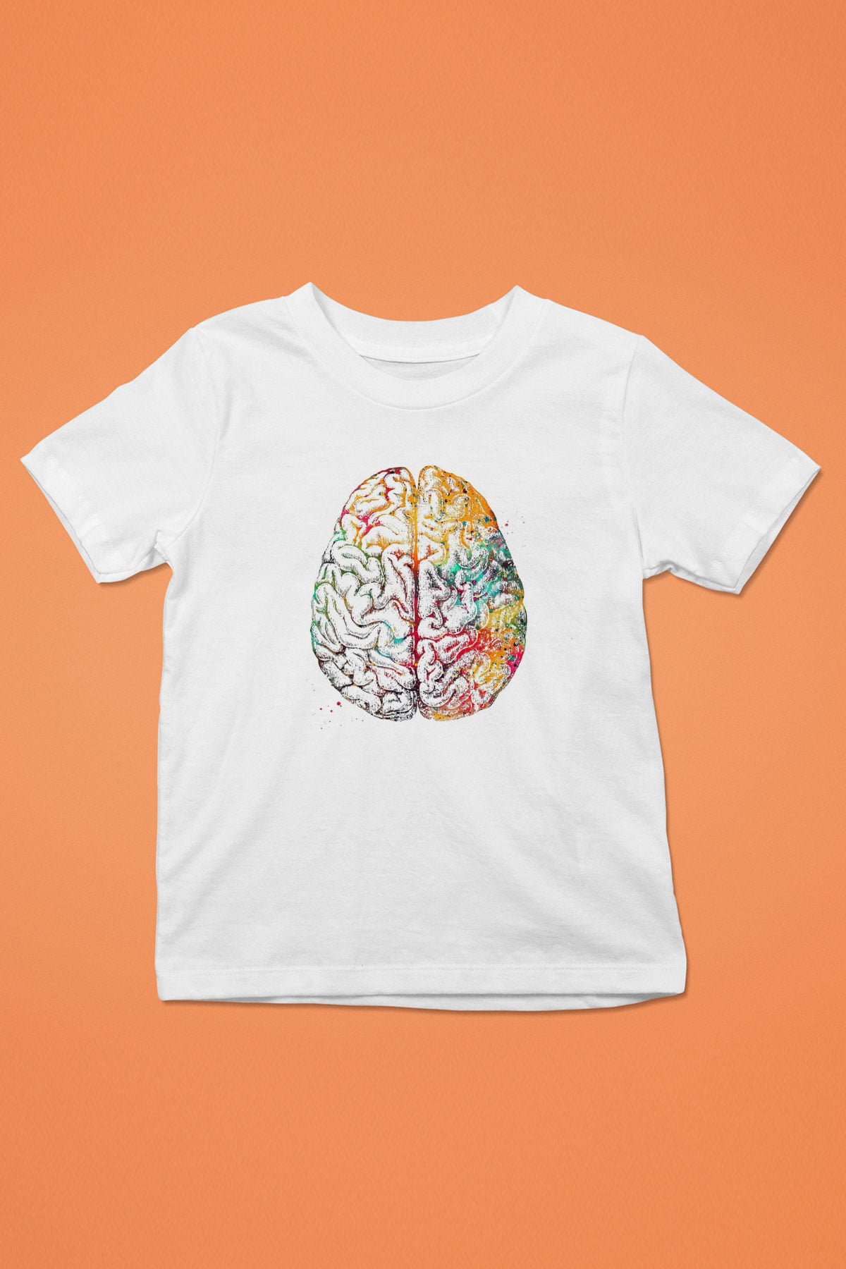 Renkli İnsan Beyni Baskılı Unisex Beyaz Çocuk Tişörtü - Tshirt