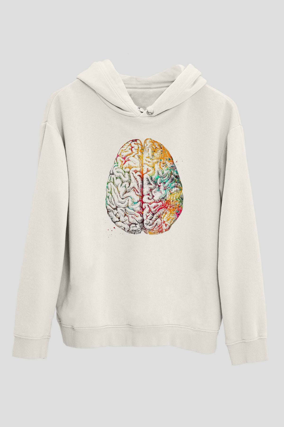 Renkli İnsan Beyni Baskılı Unisex Ekru Hoodie