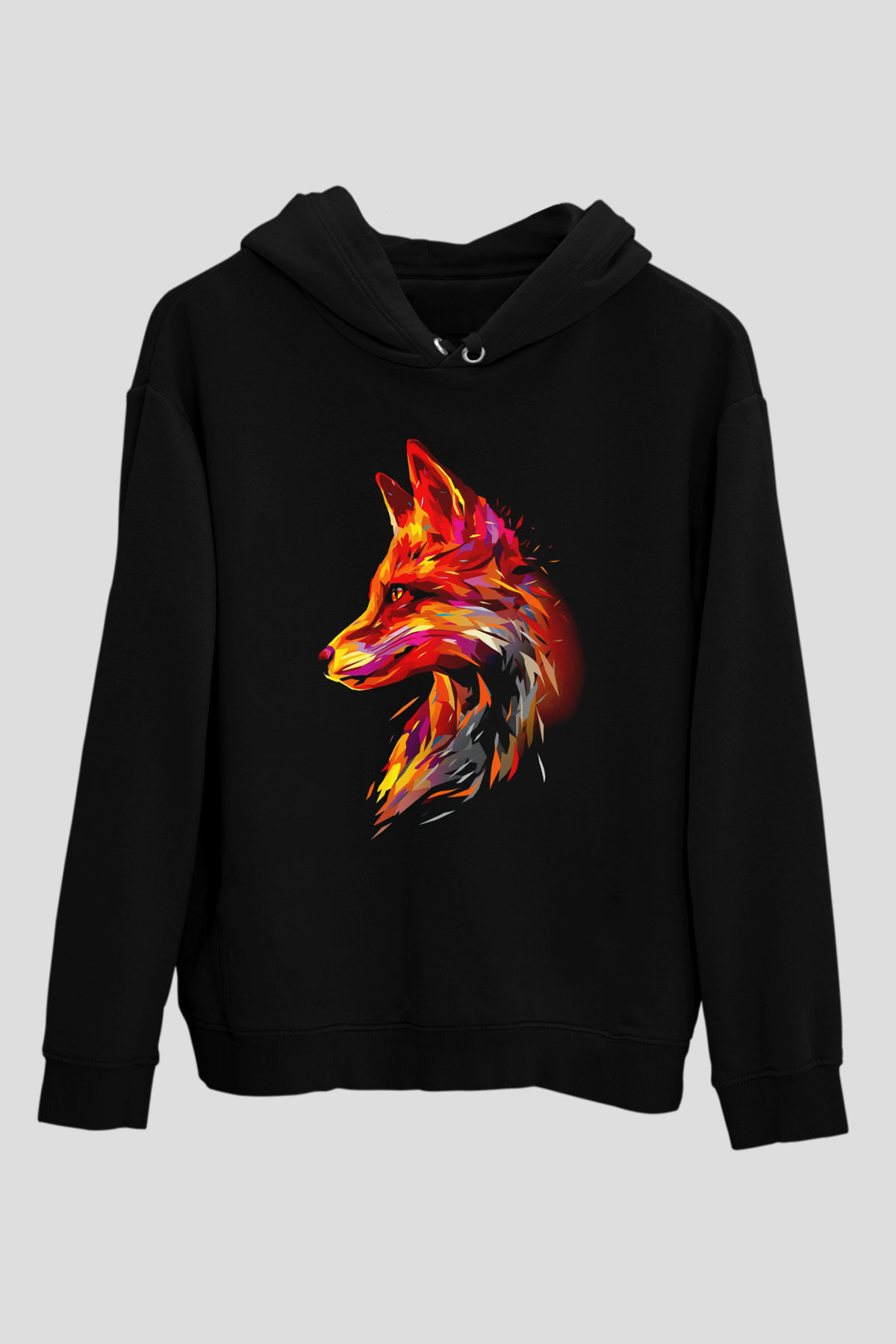 Renkli TilkiSiyah  Unisex Hoodie
