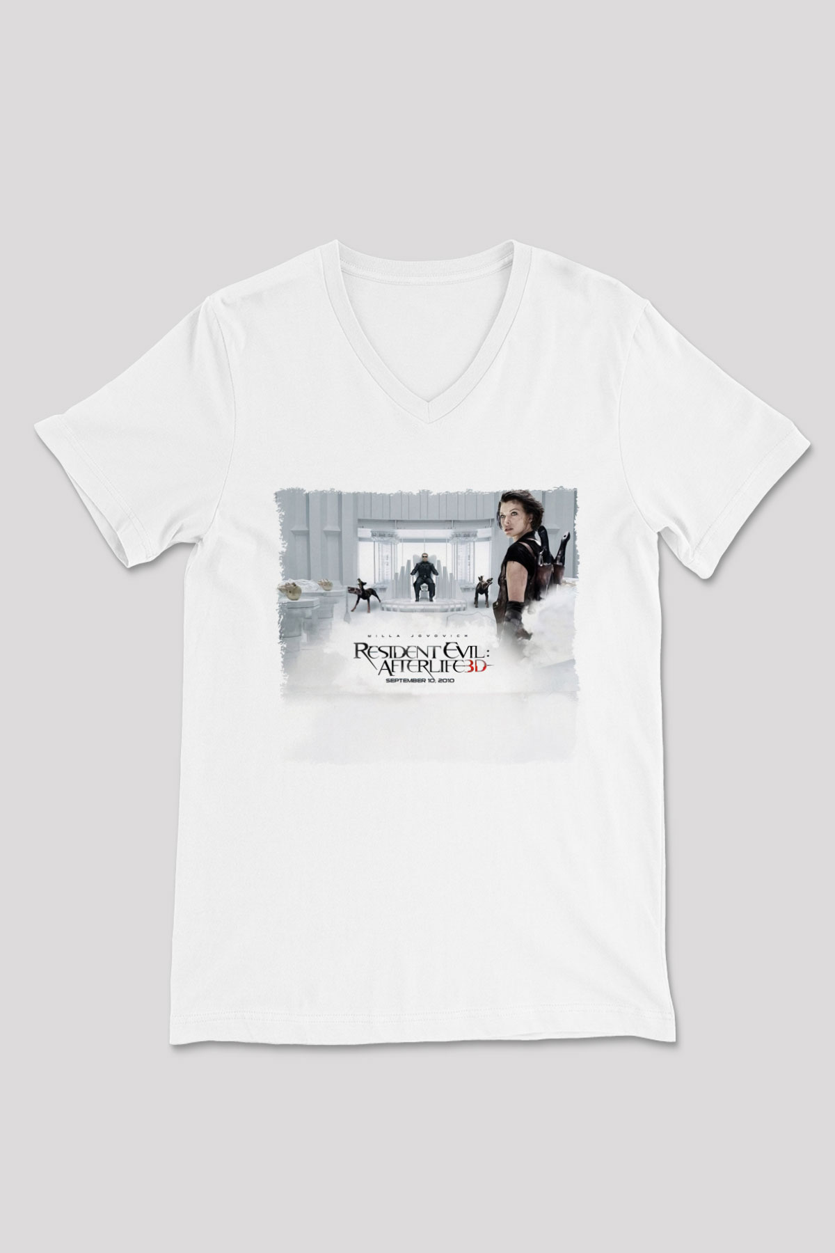 Resident Evil Beyaz Unisex V Yaka Tişört