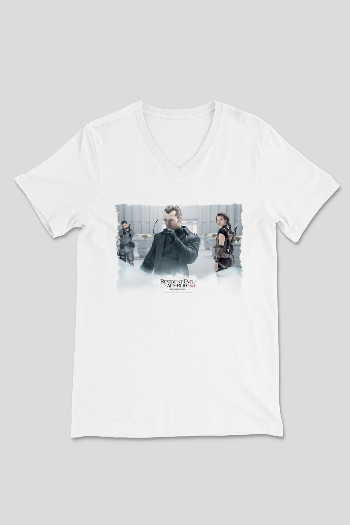 Resident Evil Beyaz Unisex V Yaka Tişört