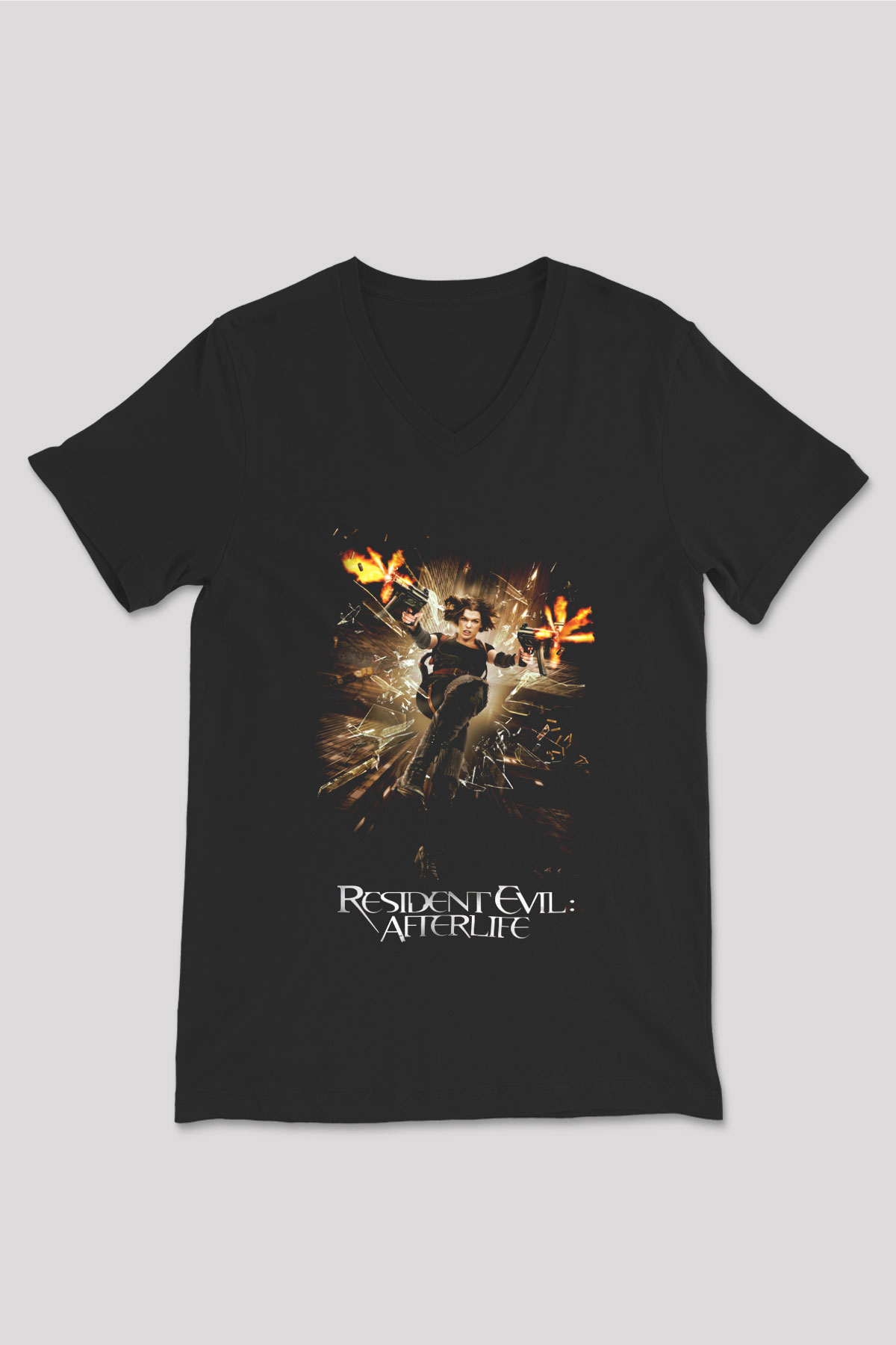 Resident Evil Siyah Unisex V Yaka Tişört