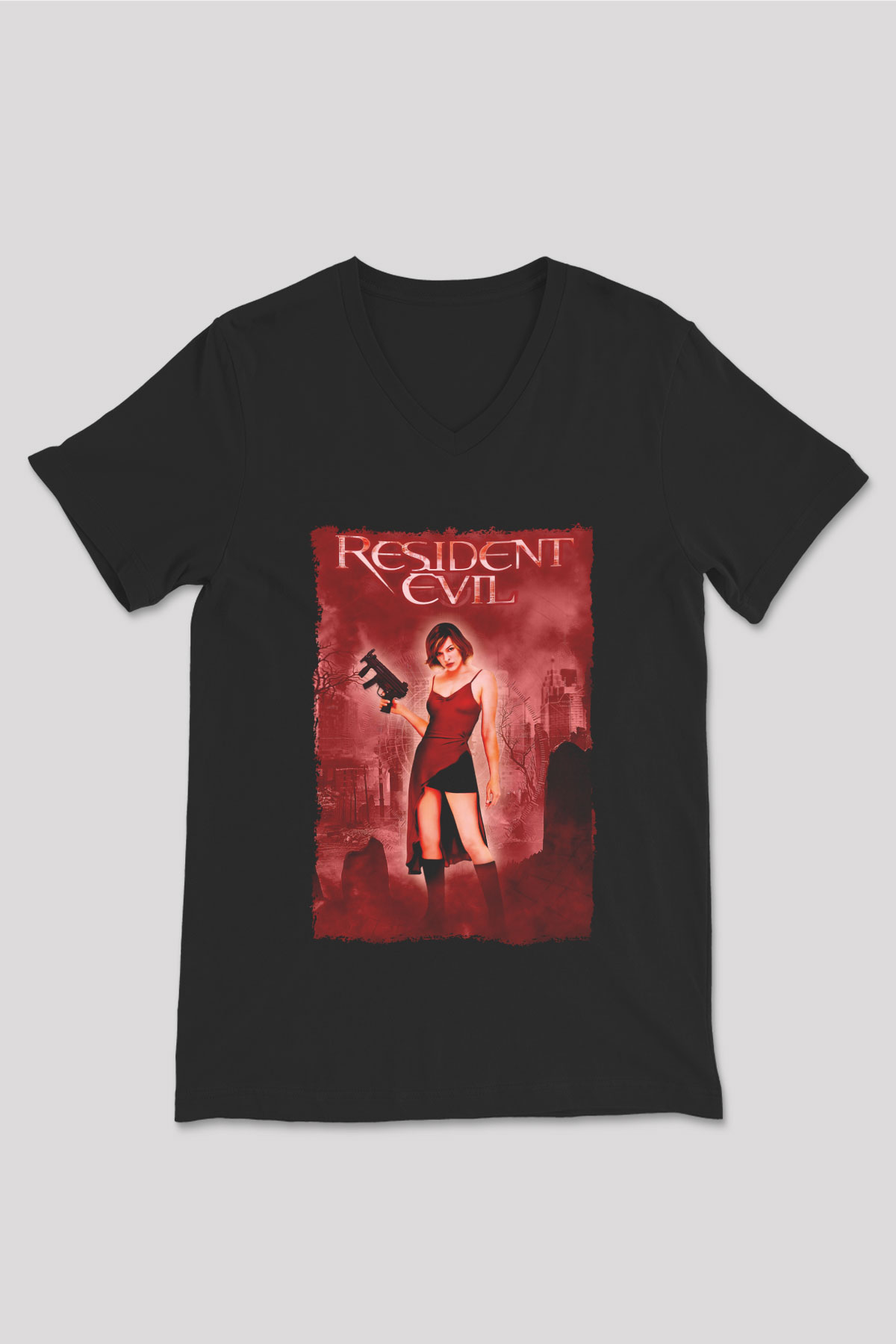 Resident Evil Siyah Unisex V Yaka Tişört