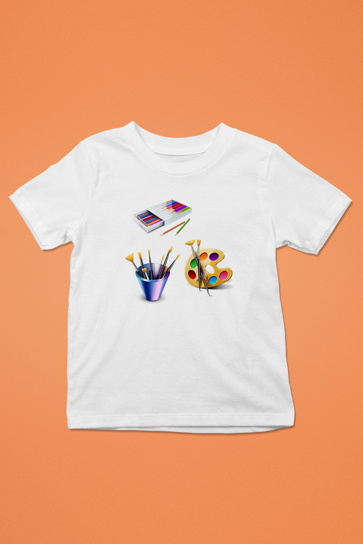 Ressam Baskılı Beyaz Unisex Çocuk Tişört