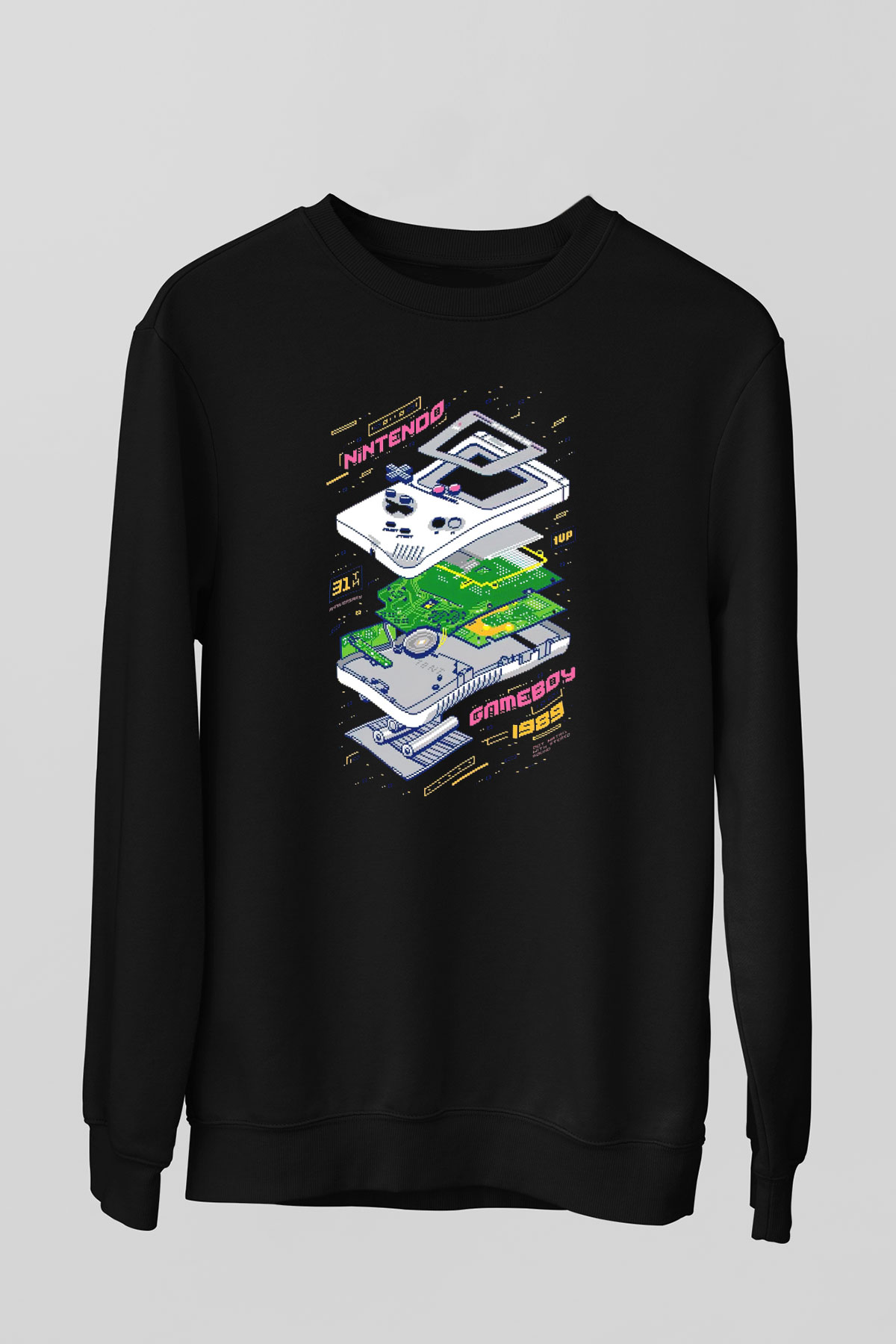 Retro Gameboy Baskılı Unisex Siyah  Sweatshirt