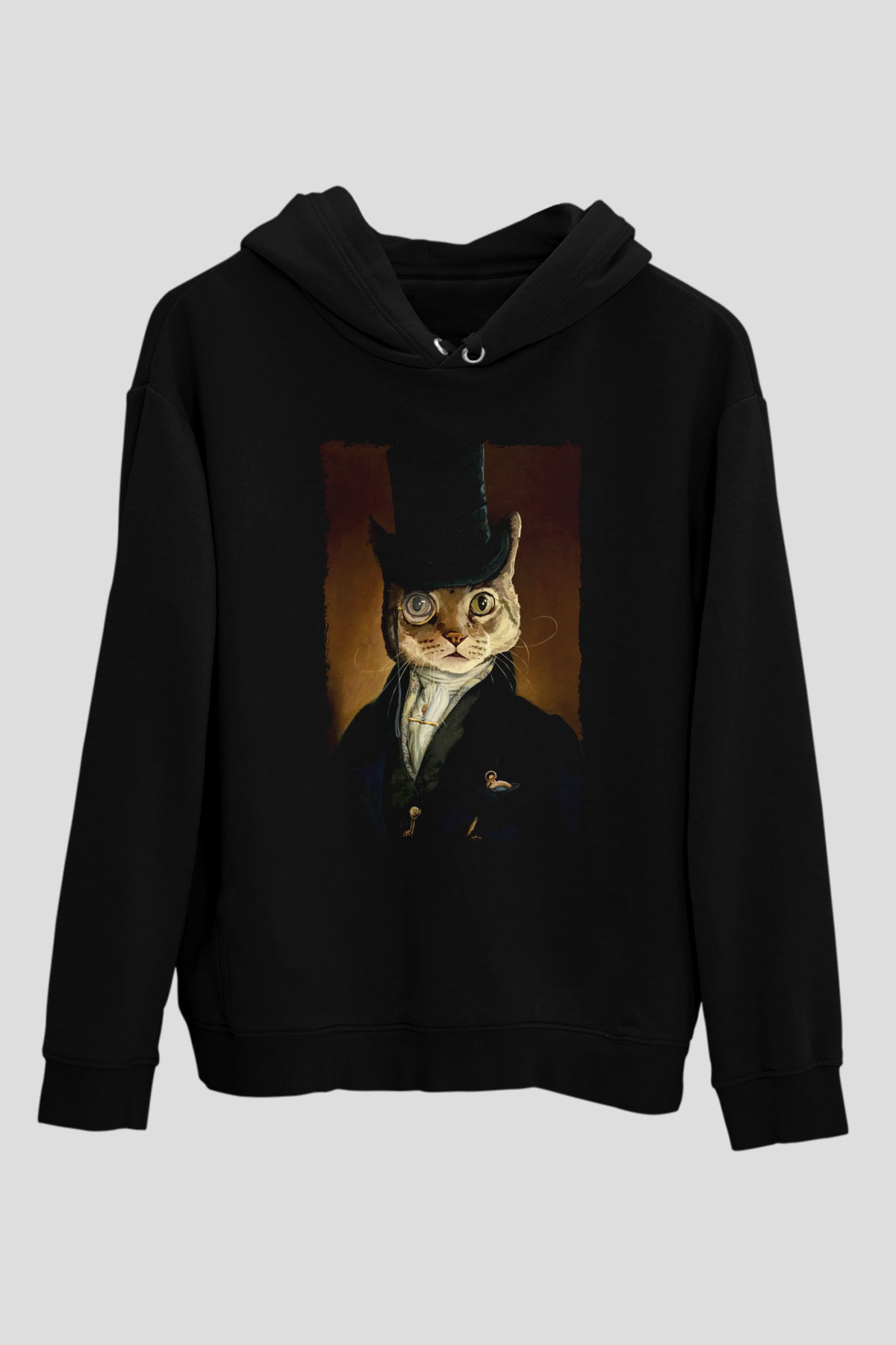 Retro Kedi Tablo Siyah  Unisex Hoodie