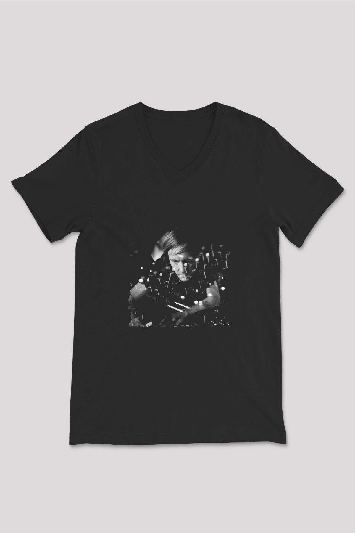 Richie Hawtin Baskılı Unisex Siyah V Yaka Tişört